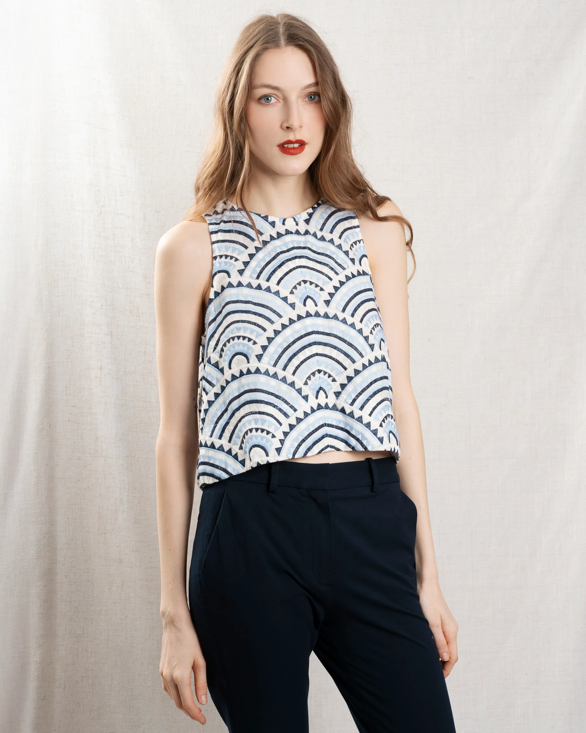 Kori | Triangular Sleeve Cotton Blouse - Pale Sky White-Blue-Ciel