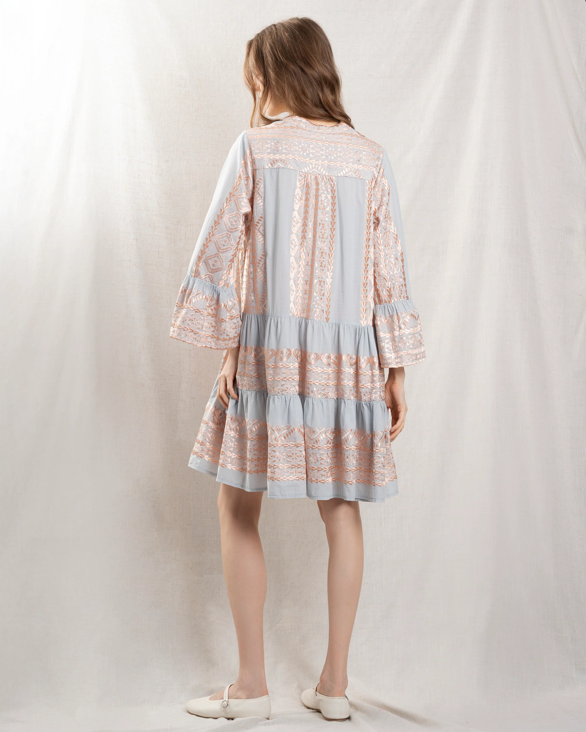 Kori | Triangle Ruffle Cotton Dress - Light-Grey-Pink - Image 2
