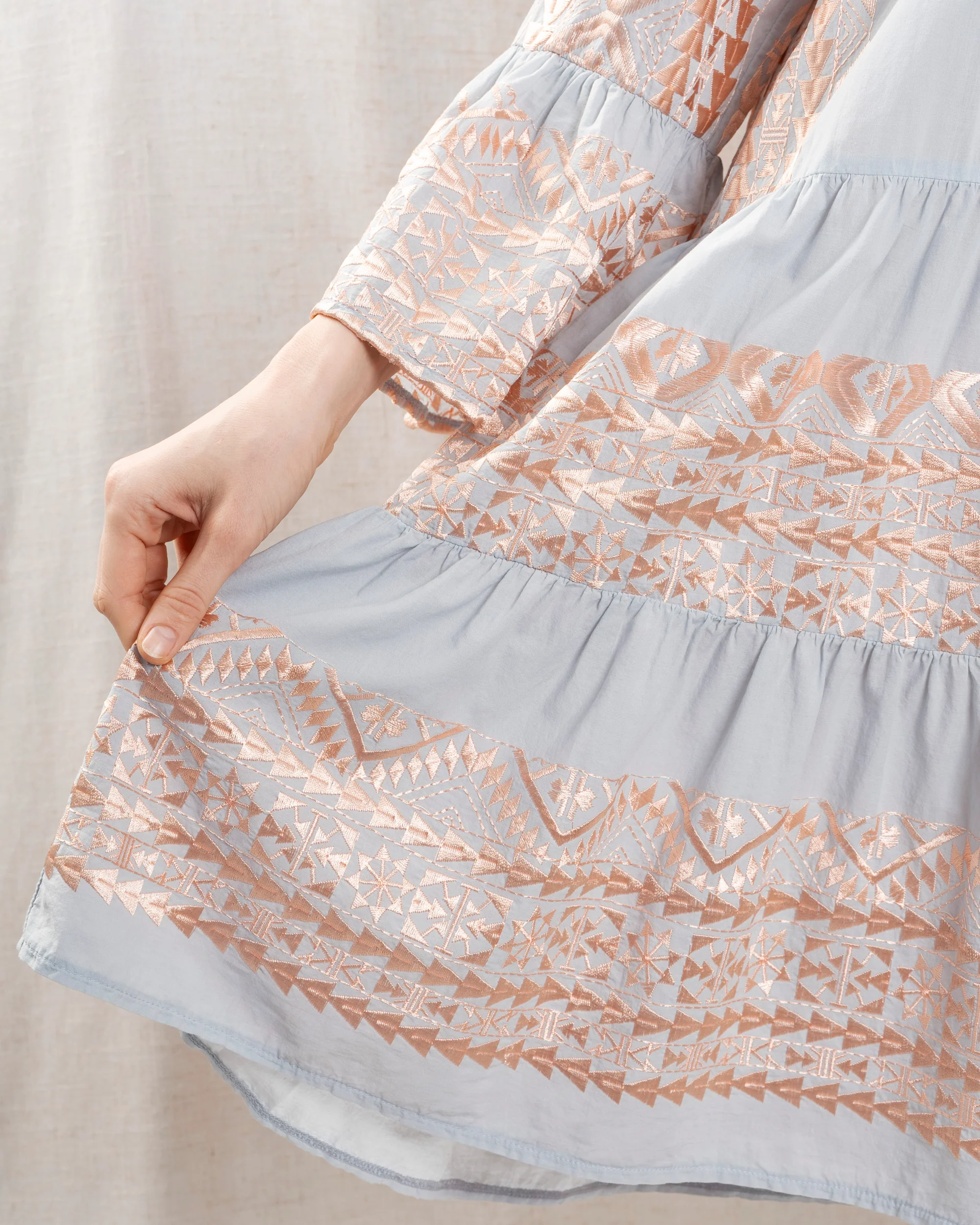Kori | Triangle Ruffle Cotton Dress - Light-Grey-Pink - Image 3