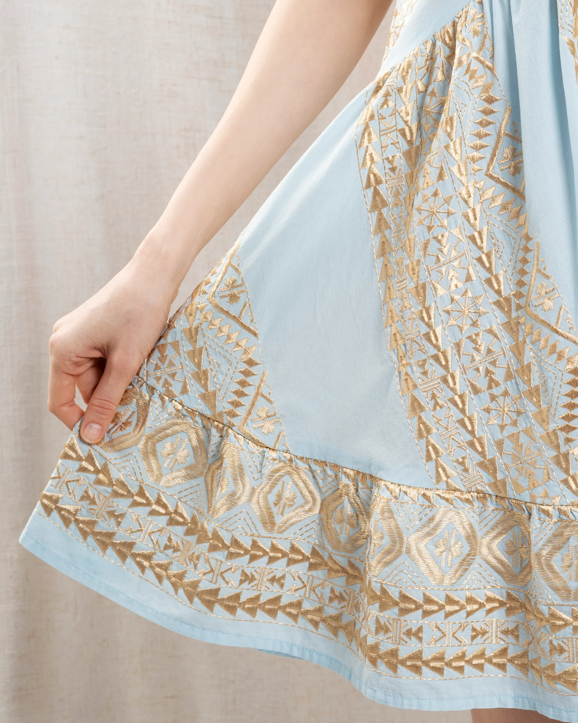 Kori | Triangle Sleeveless Cotton Dress in Ciel-Gold - Image 4