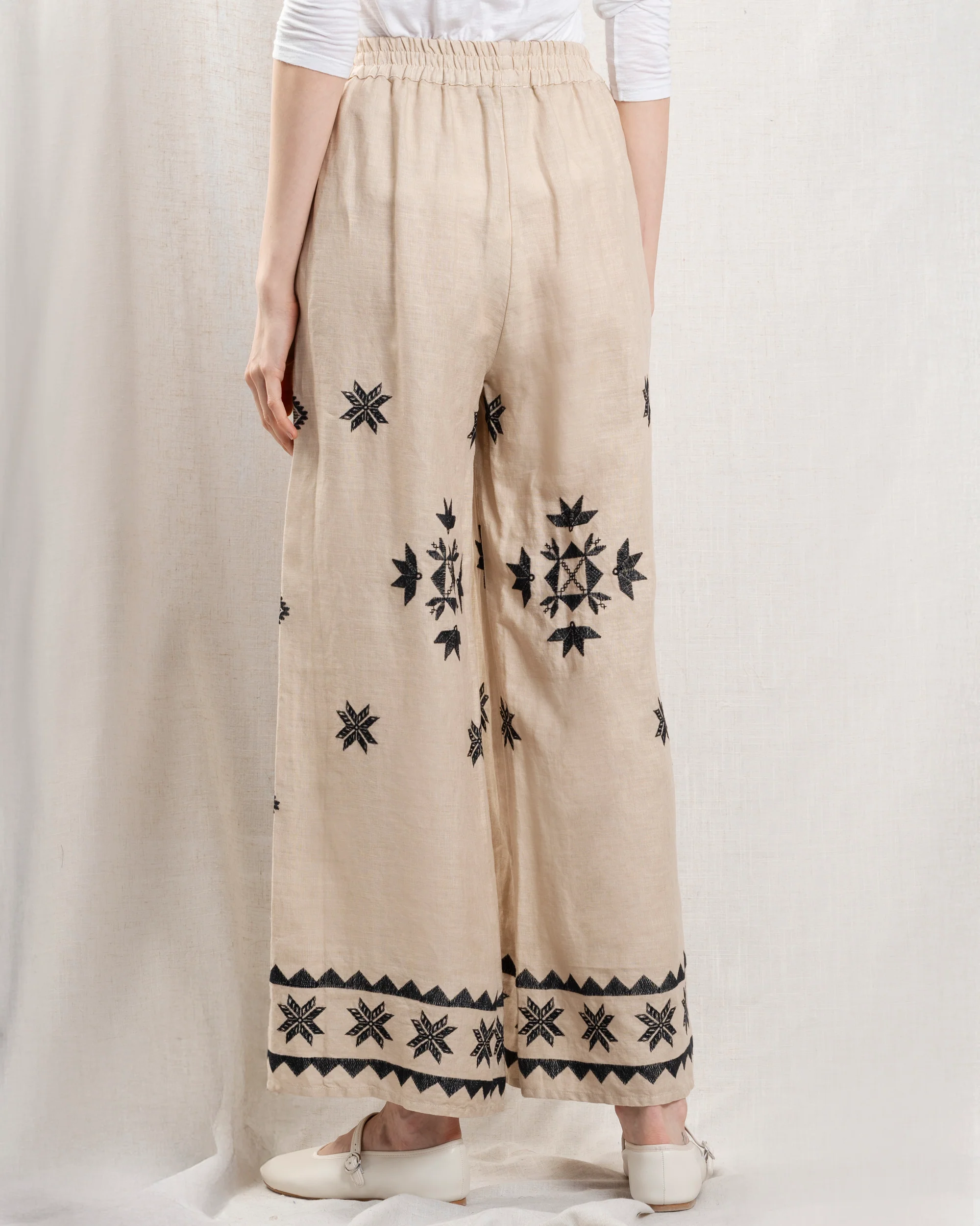 Kori | LEFKADA Elastic Wide-Leg Pants - Beige-Black - Image 3