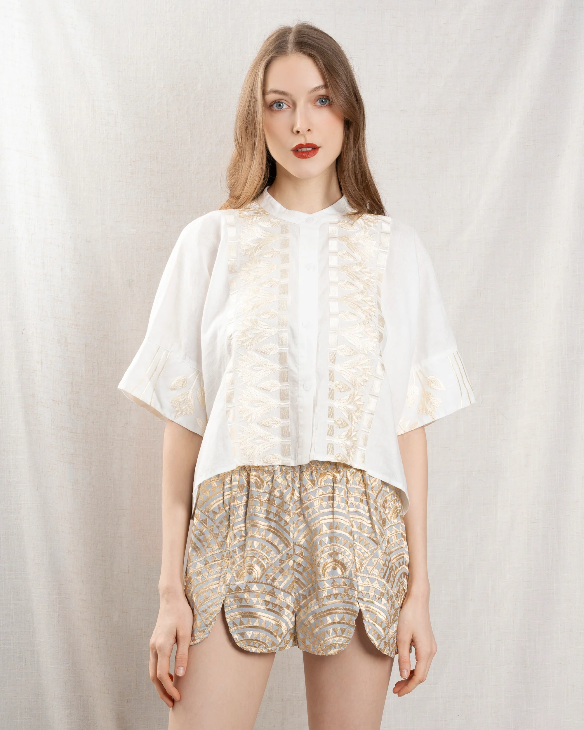 Kori | Cropped Papyrus Linen Shirt - White-Champagne