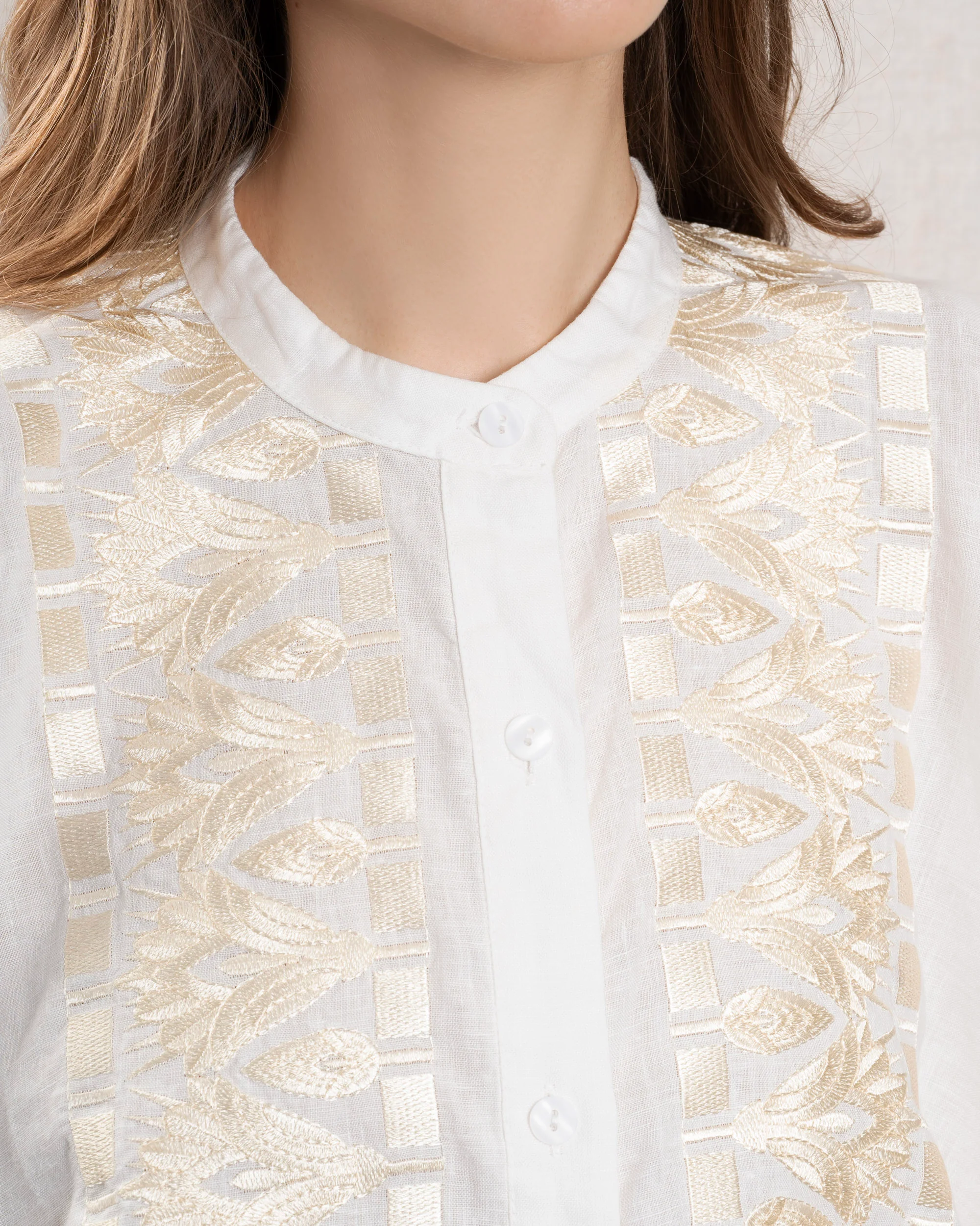 Kori | Cropped Papyrus Linen Shirt - White-Champagne - Image 2