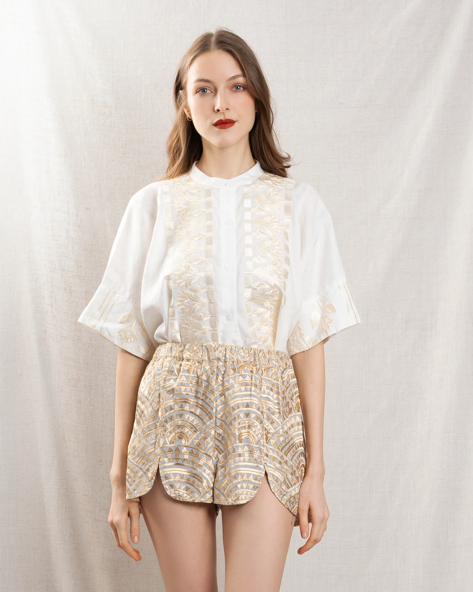 Kori | Cropped Papyrus Linen Shirt - White-Champagne - Image 4