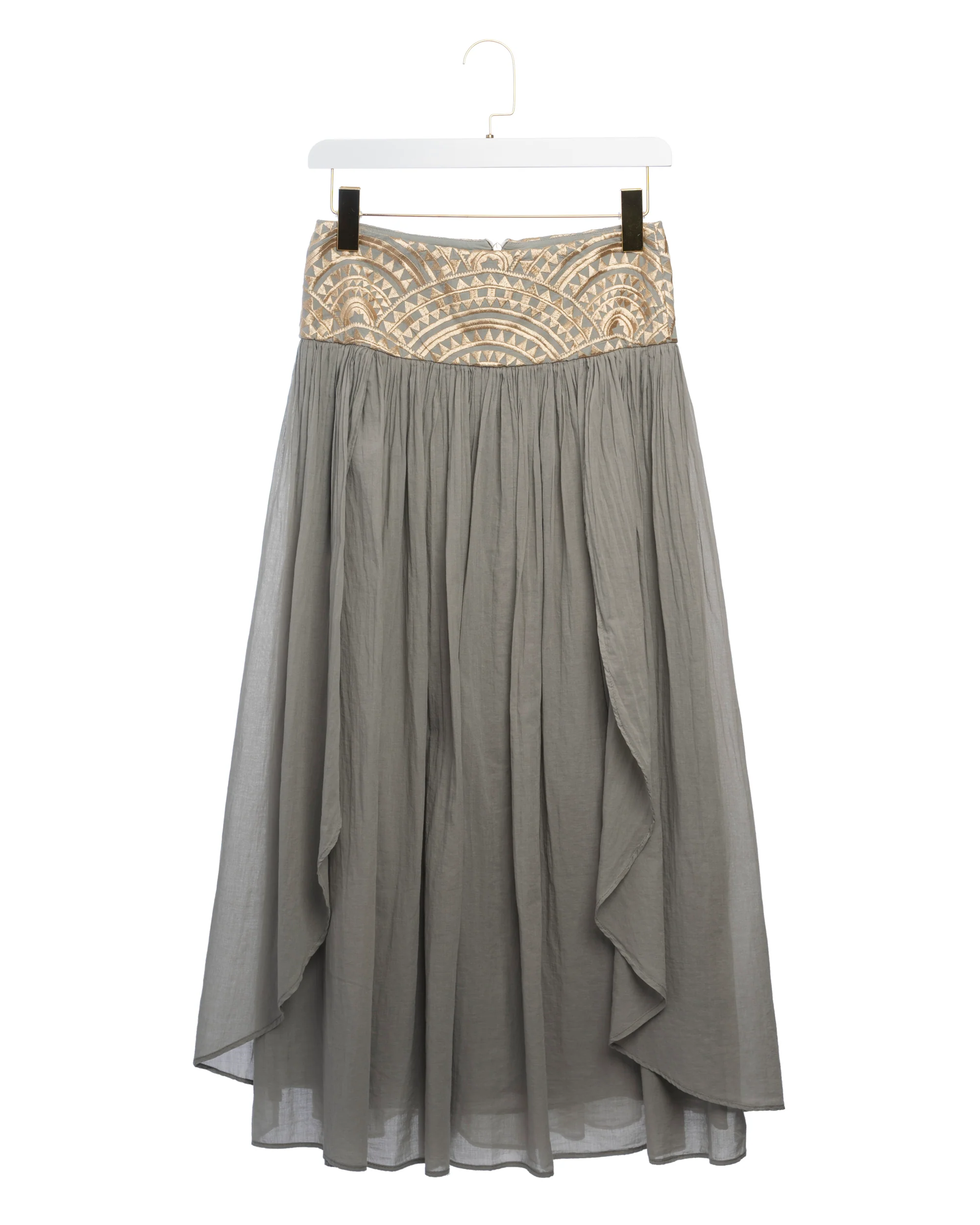 Kori | Long Triangle Skirt in Cotton Stone-Gold