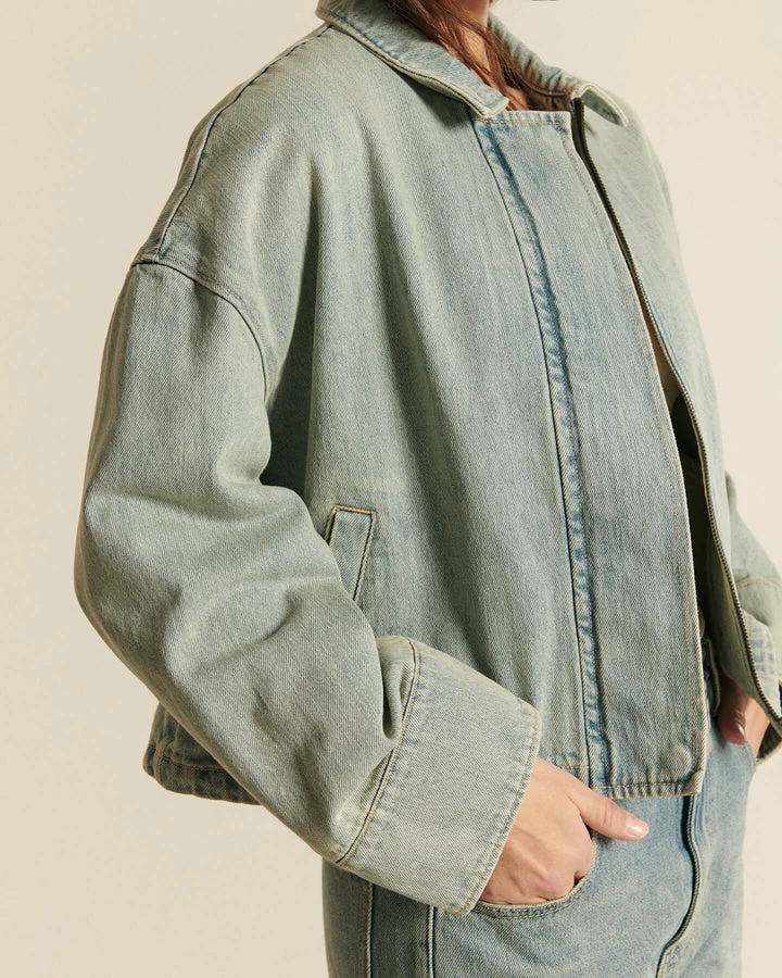 Lab Dip | Baker Bomber-Inspired Cropped Denim Jacket - Dirty Blue Gb-20 - Image 2