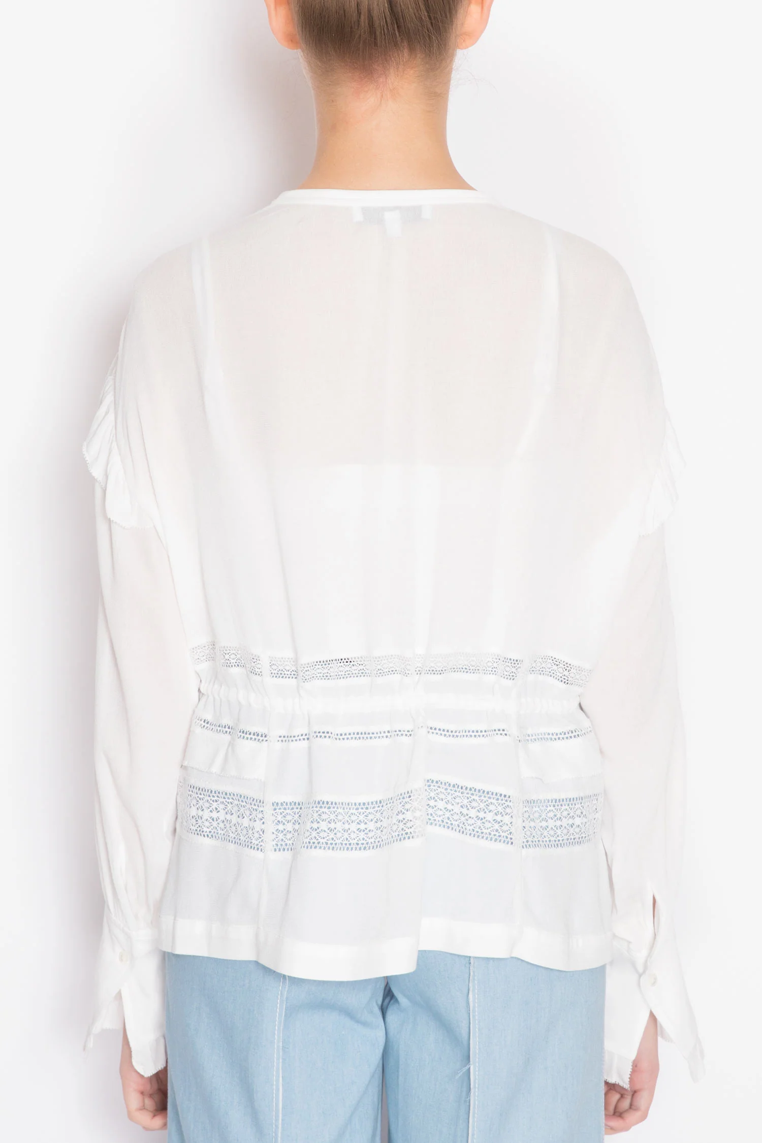 Iro | Keola Laced Long-sleeve Blouse - Inset Lace & Ruffle Detail - Image 2