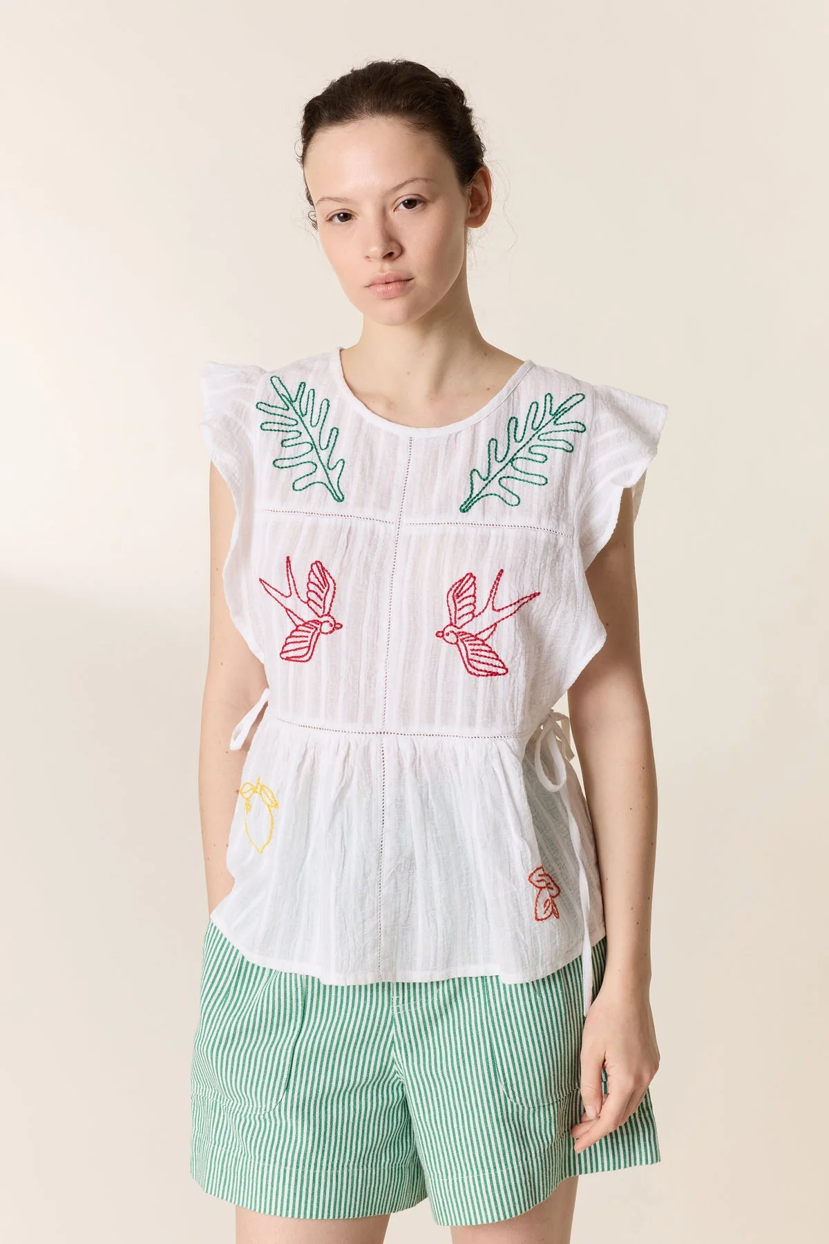 Leon & Harper | Conor Brd Blouse - Embroidered Organic Cotton White - Image 2