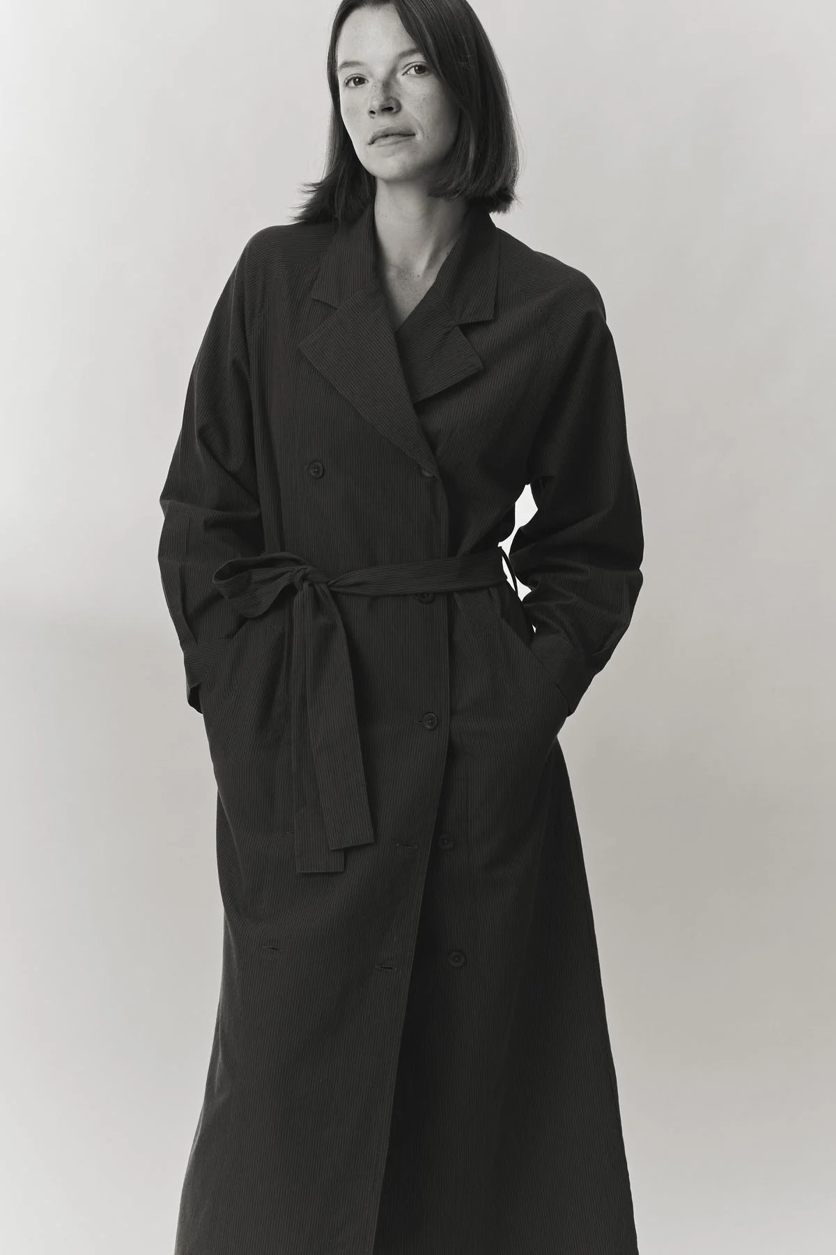 Leon & Harper | Reda Strp Coat Structured Organic Cotton Black - Image 9