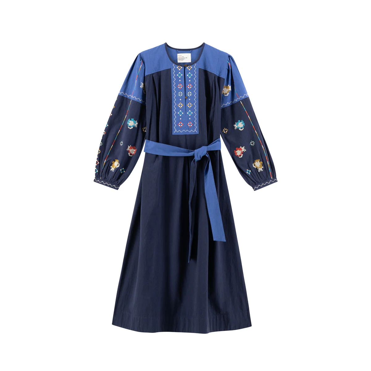 Leon & Harper | Ruoki Embroidered Midi Dress - Blue