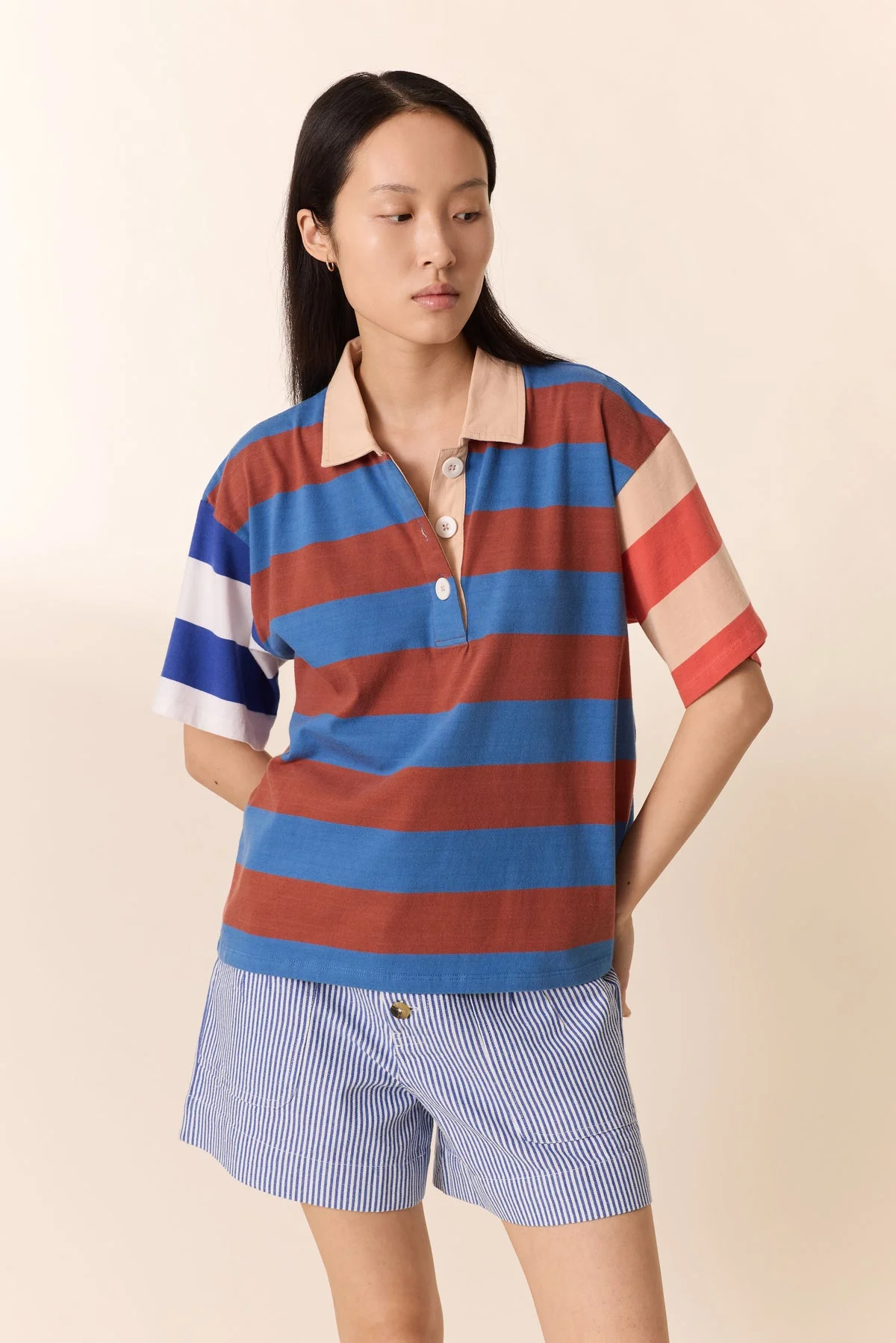 Leon & Harper | Salty Striped Graphic Tee - color Organic Cotton Multi - Image 3