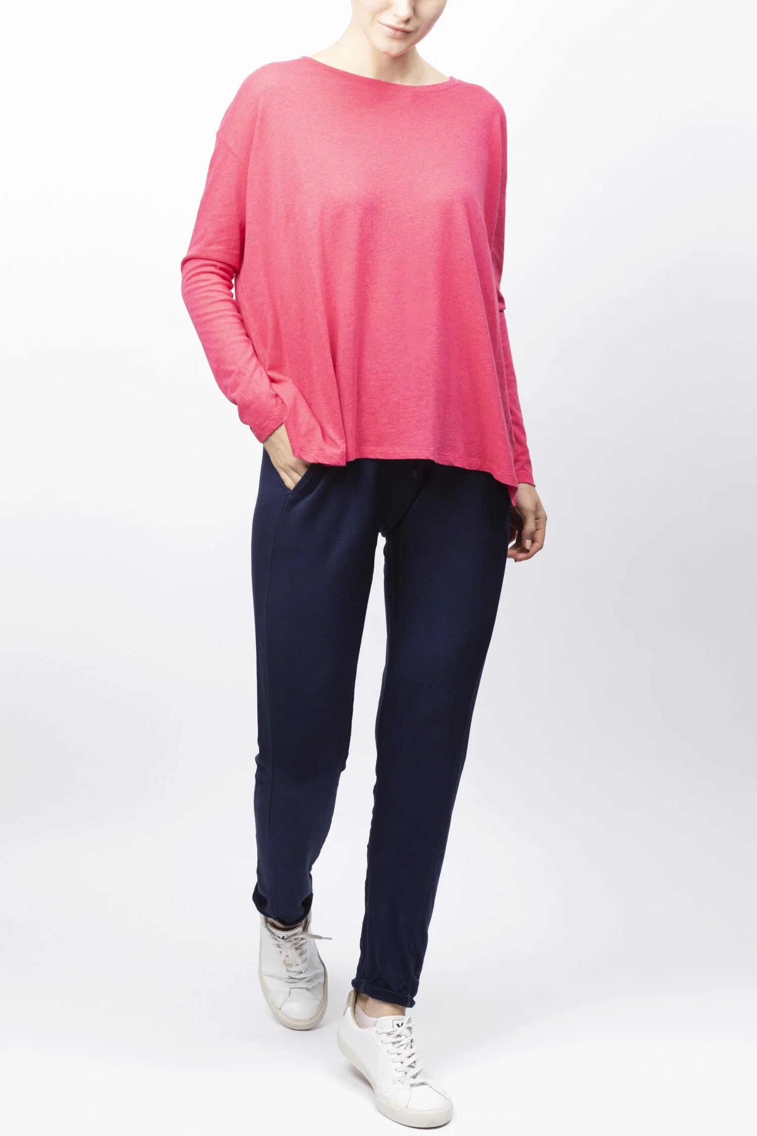 Majestic | Long Sleeved Cotton and Cashmere T-Shirt - Rich Red - Image 2