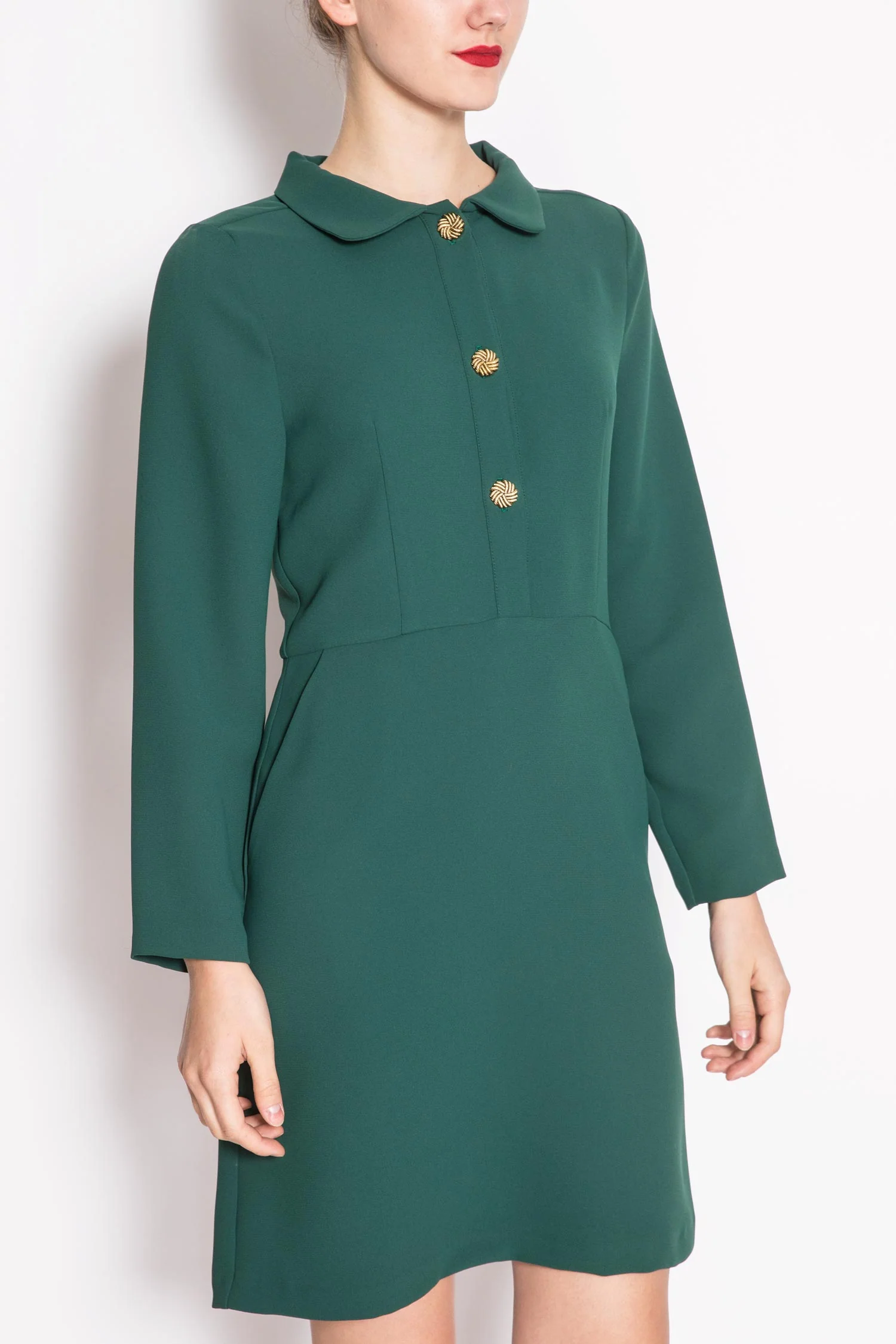 Toupy | Desire Long-sleeved Fitted Dress - Gold Button Detail - Image 4
