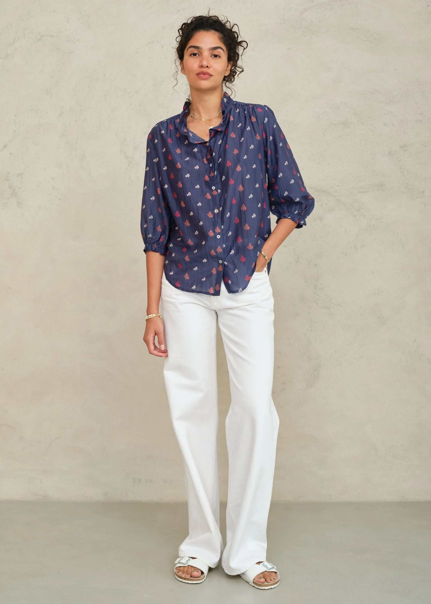 Mabe | Auden Floral Print Long Sleeve Top - Navy