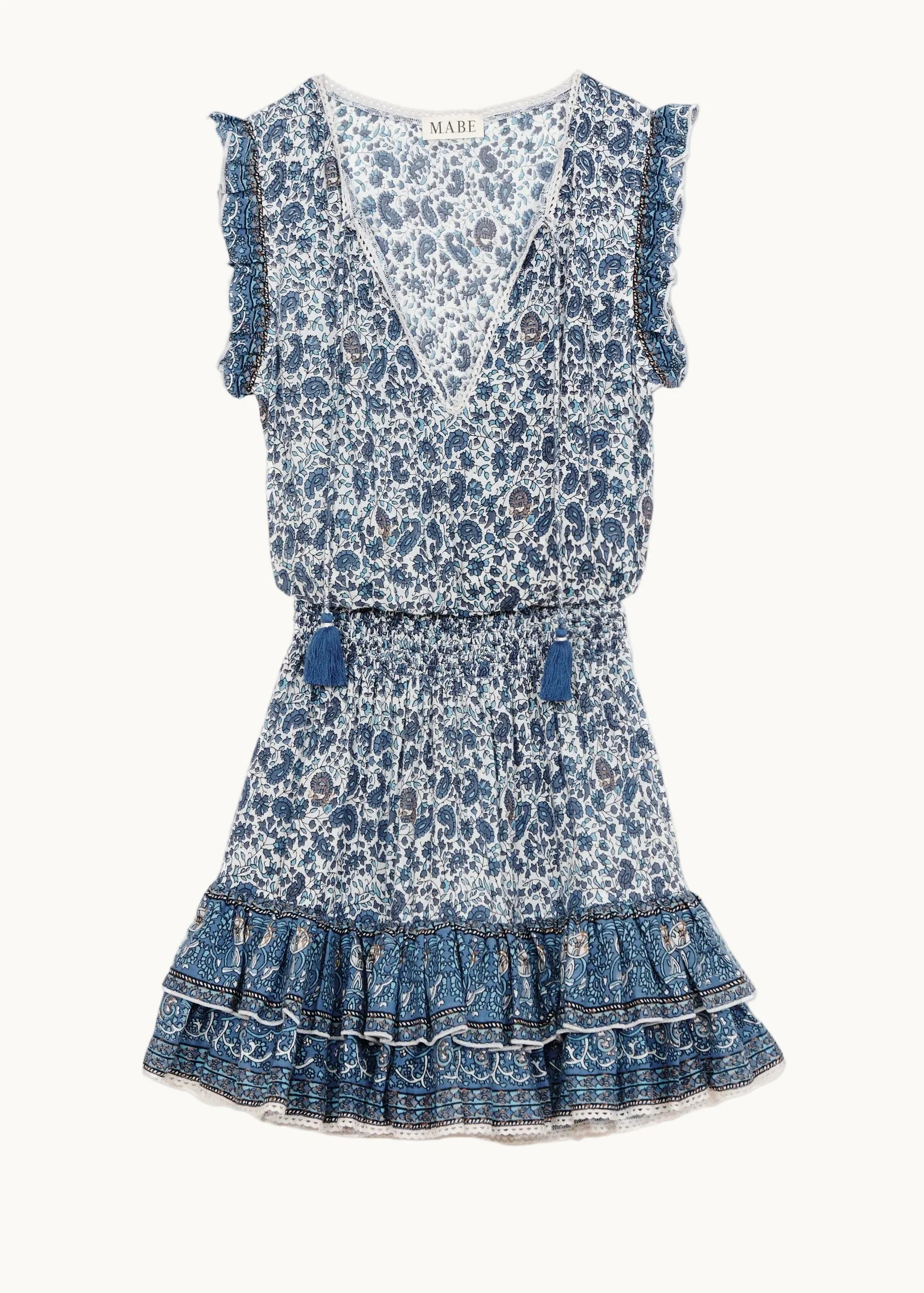 Mabe | Esti S Dress - Floral Blockprint with Frill Sleeves Blue - Image 4