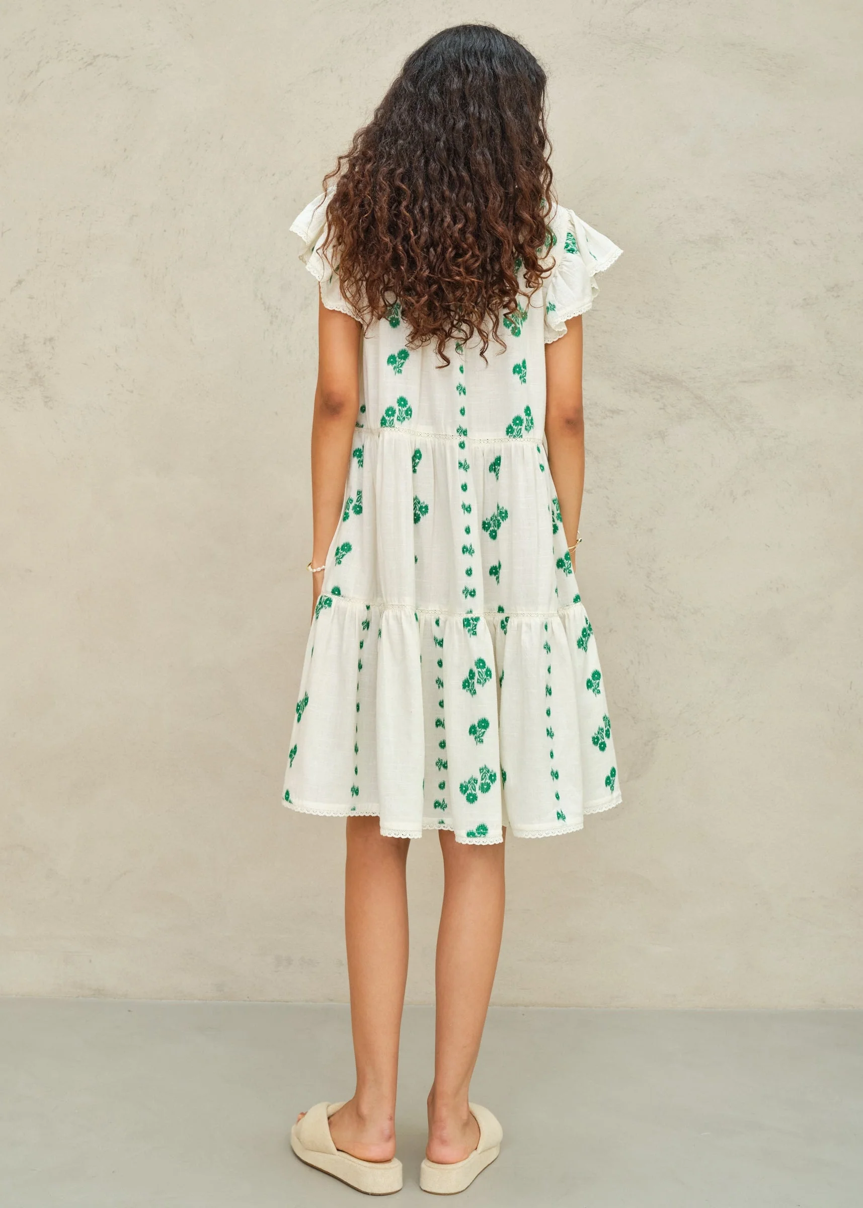 Mabe | Iris Frill Tiered Sundress - Floral Cotton Green - Image 2
