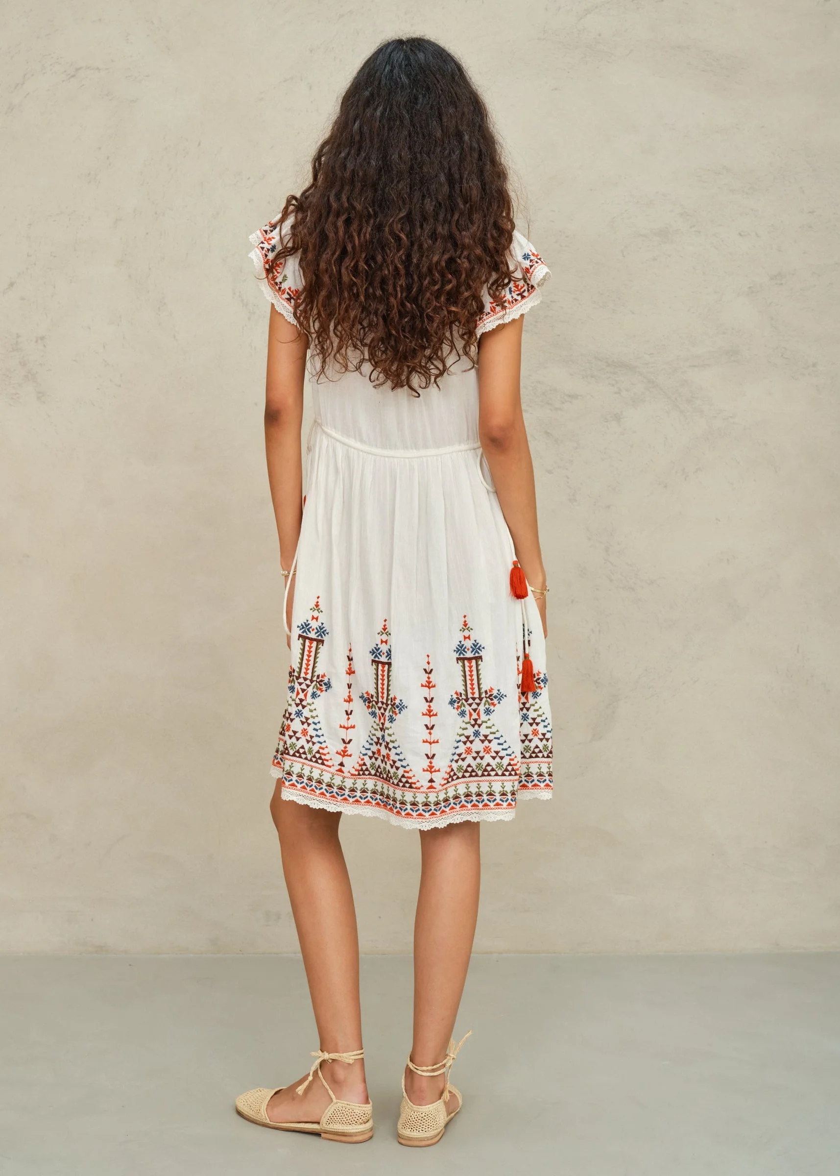 Mabe | Rani Embroidered Cotton Dress - Ecru-Multi - Image 3