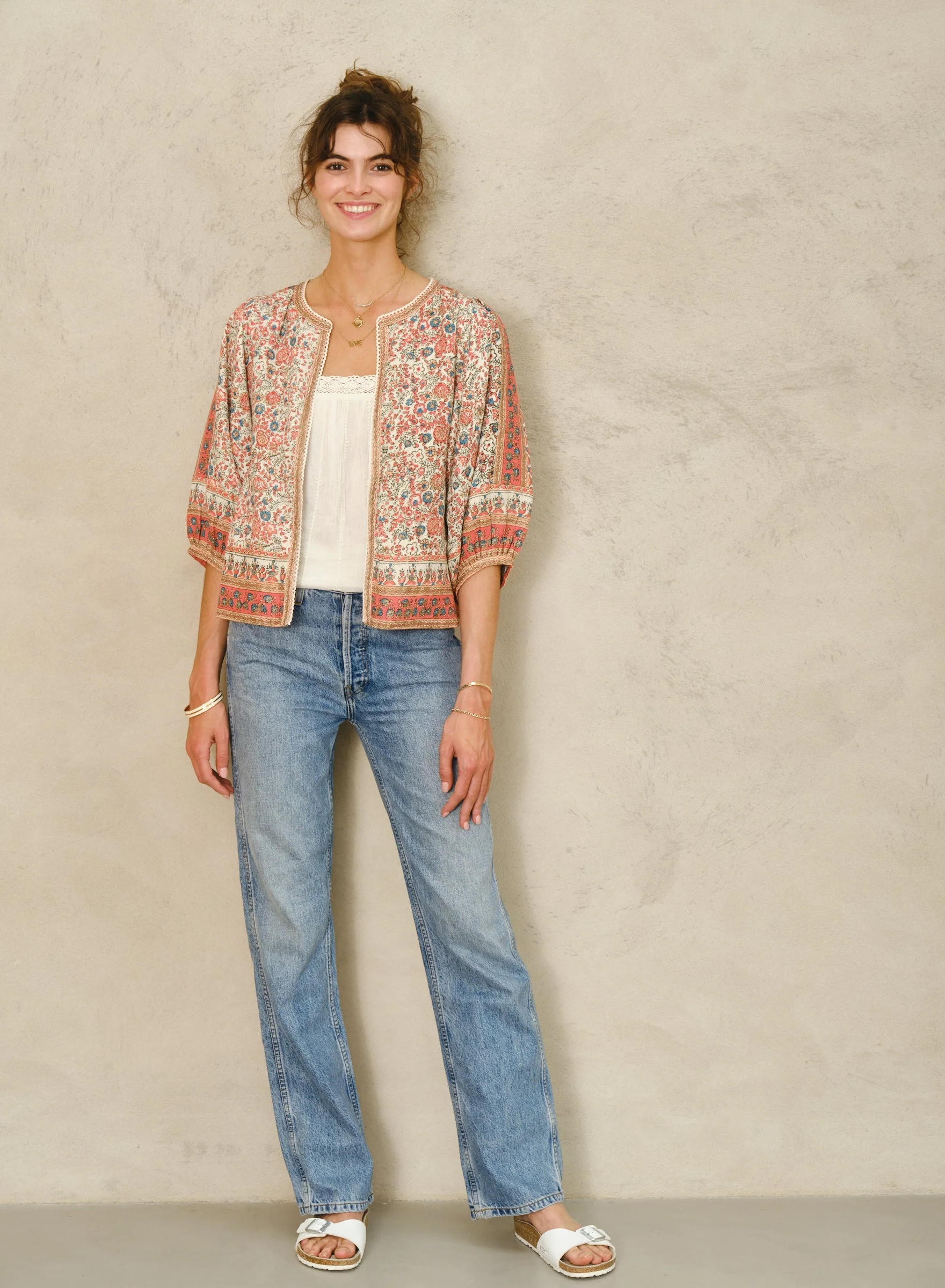 Mabe | Cass Print Jacket in - Relaxed Cotton Floral Coral