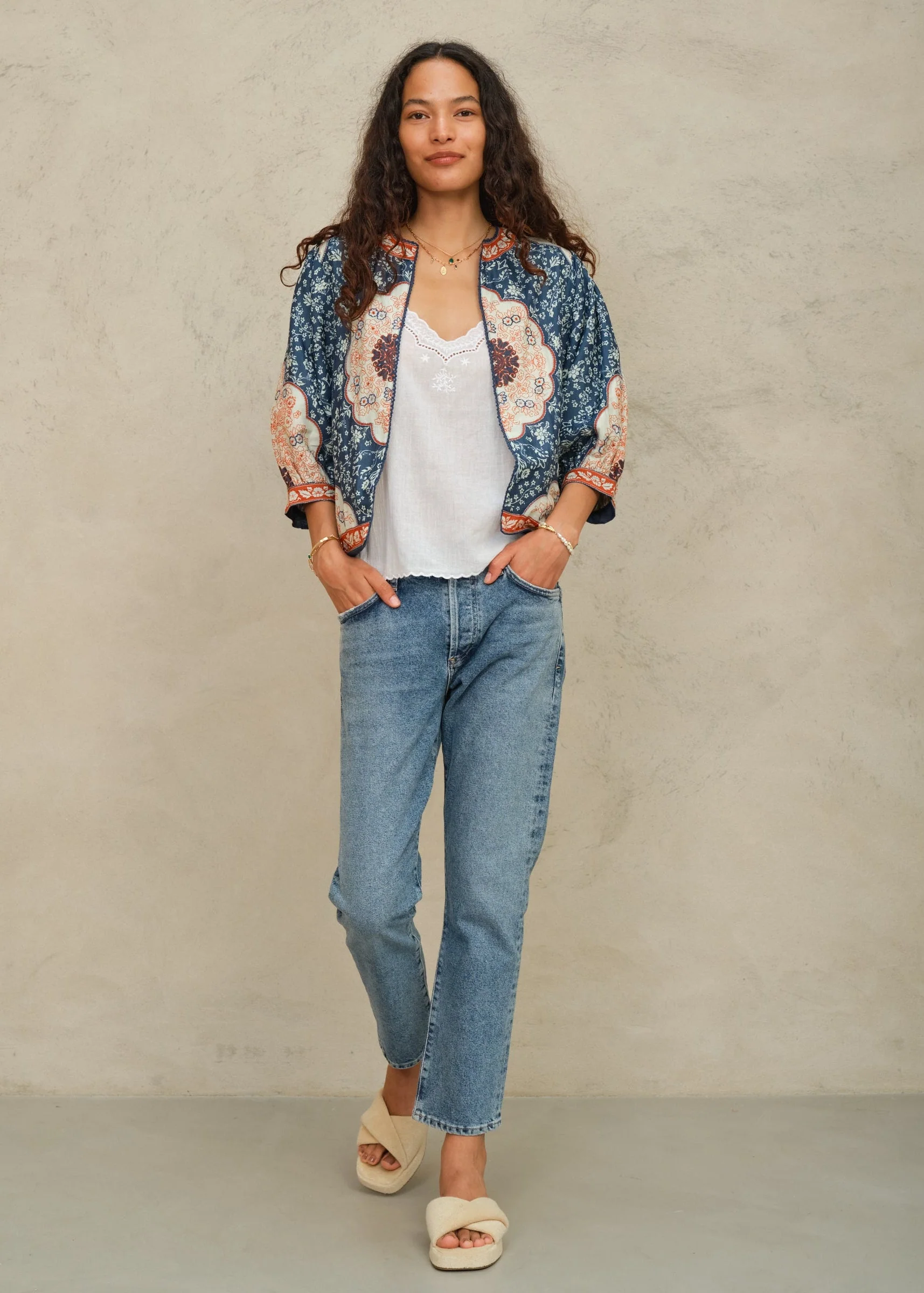Mabe | Ursa Embroidered Jacket - Floral Indigo-Ecru - Image 3