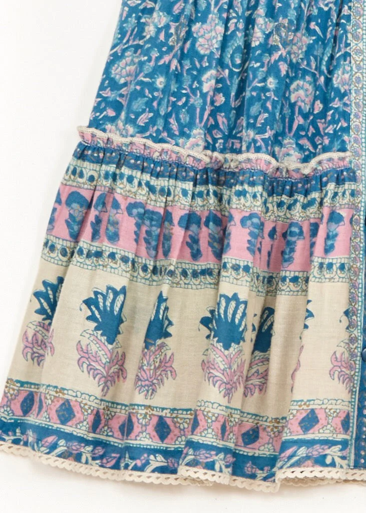 Mabe | Myla Mini Skirt in Floral Blockprint Cotton with Lace Trim Multi - Image 4