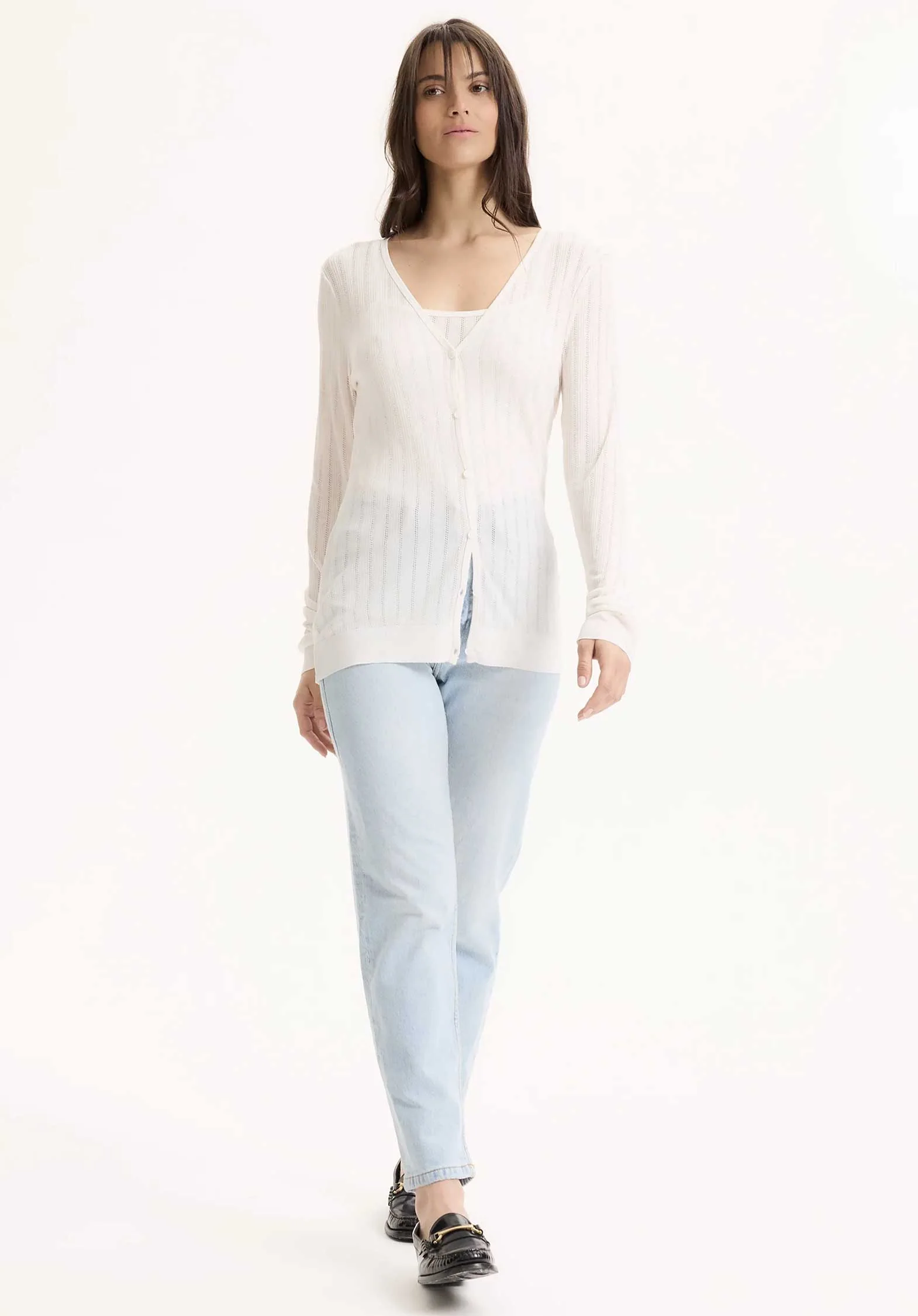Majestic | Lyocell Cardigan Gilet - Cream - Image 2