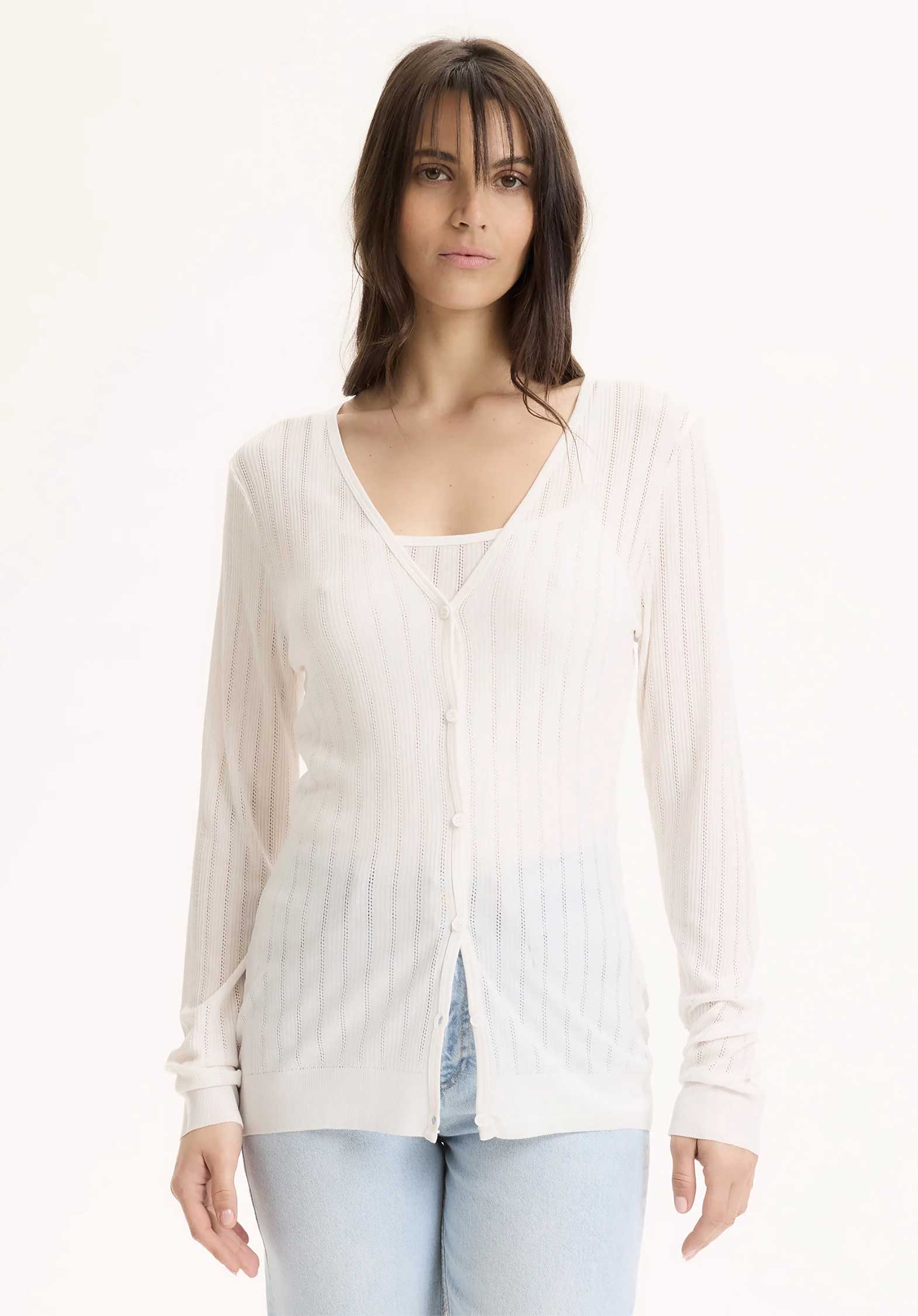 Majestic | Lyocell Cardigan Gilet - Cream - Image 3