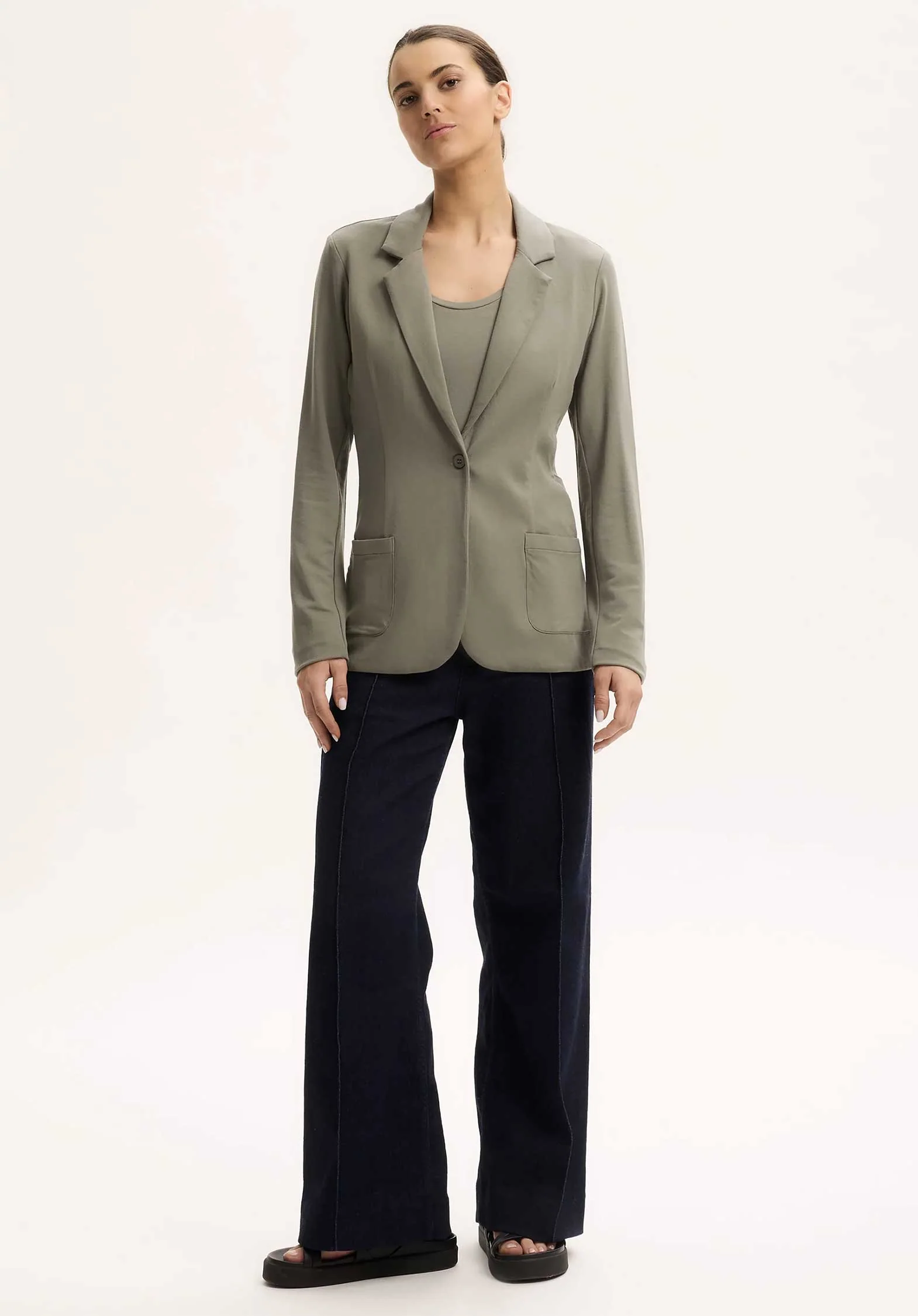 Majestic | Single-Breasted Viscose Jacket - Kaki Green Kaki-Army - Image 2