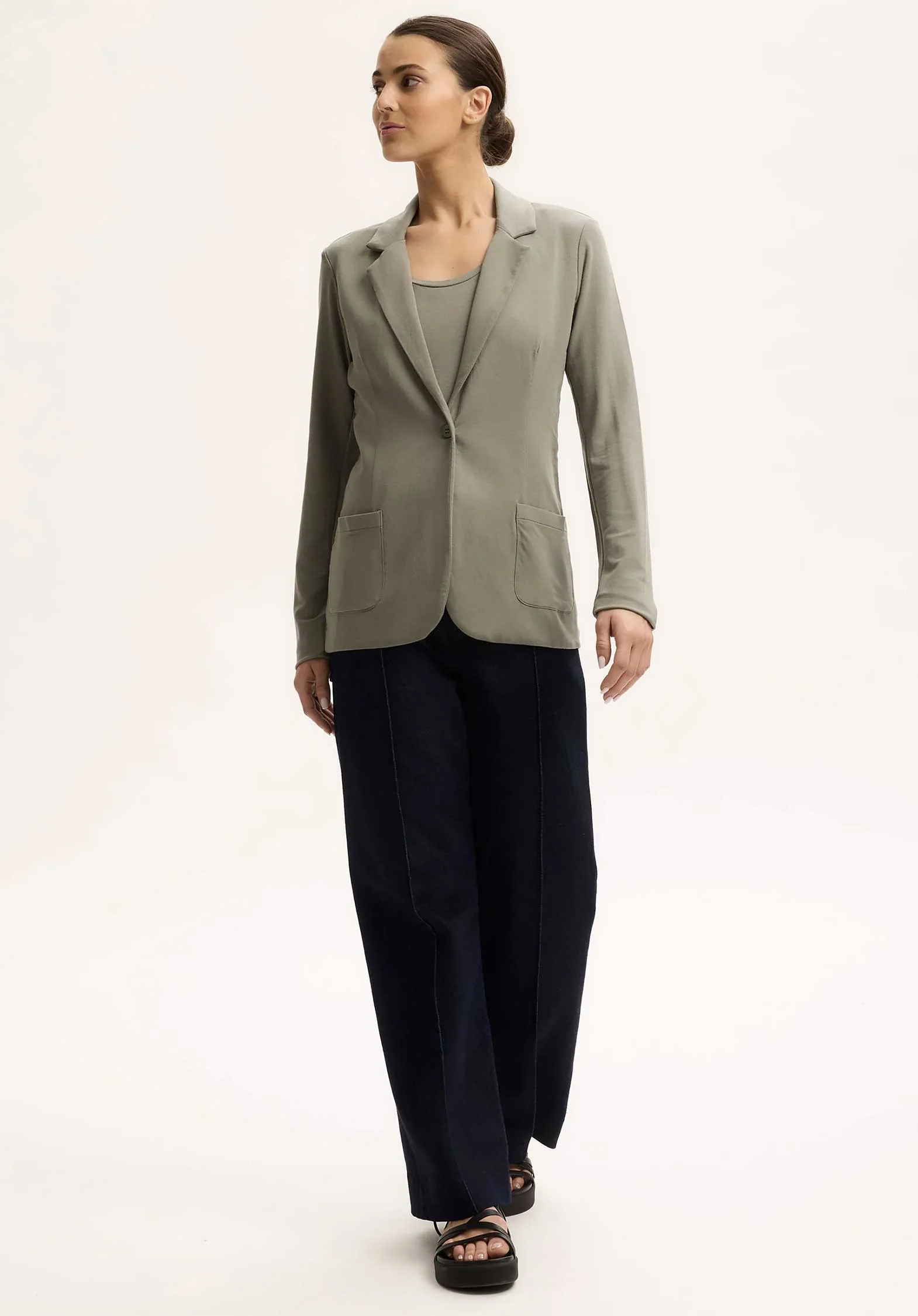 Majestic | Single-Breasted Viscose Jacket - Kaki Green Kaki-Army - Image 3