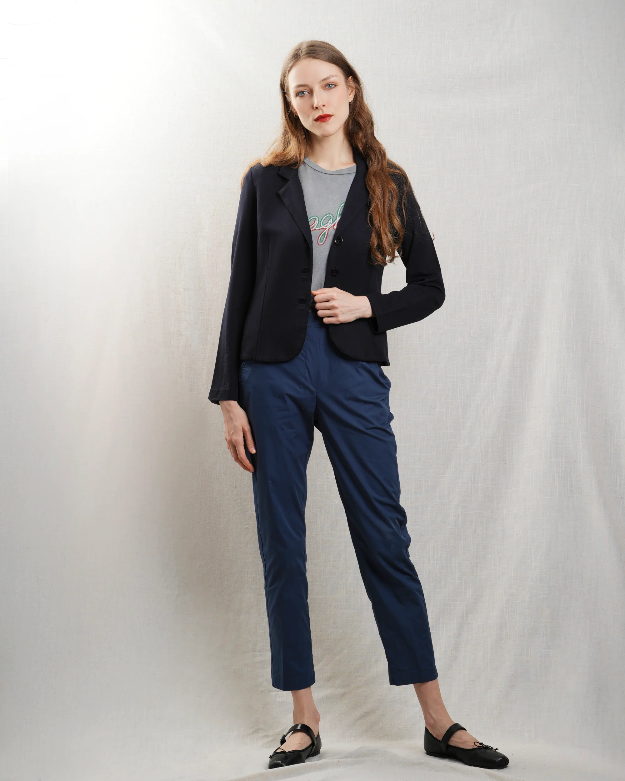 Women's Long Sleeve V-Neck Tee Premium Knit Blend - Marine
