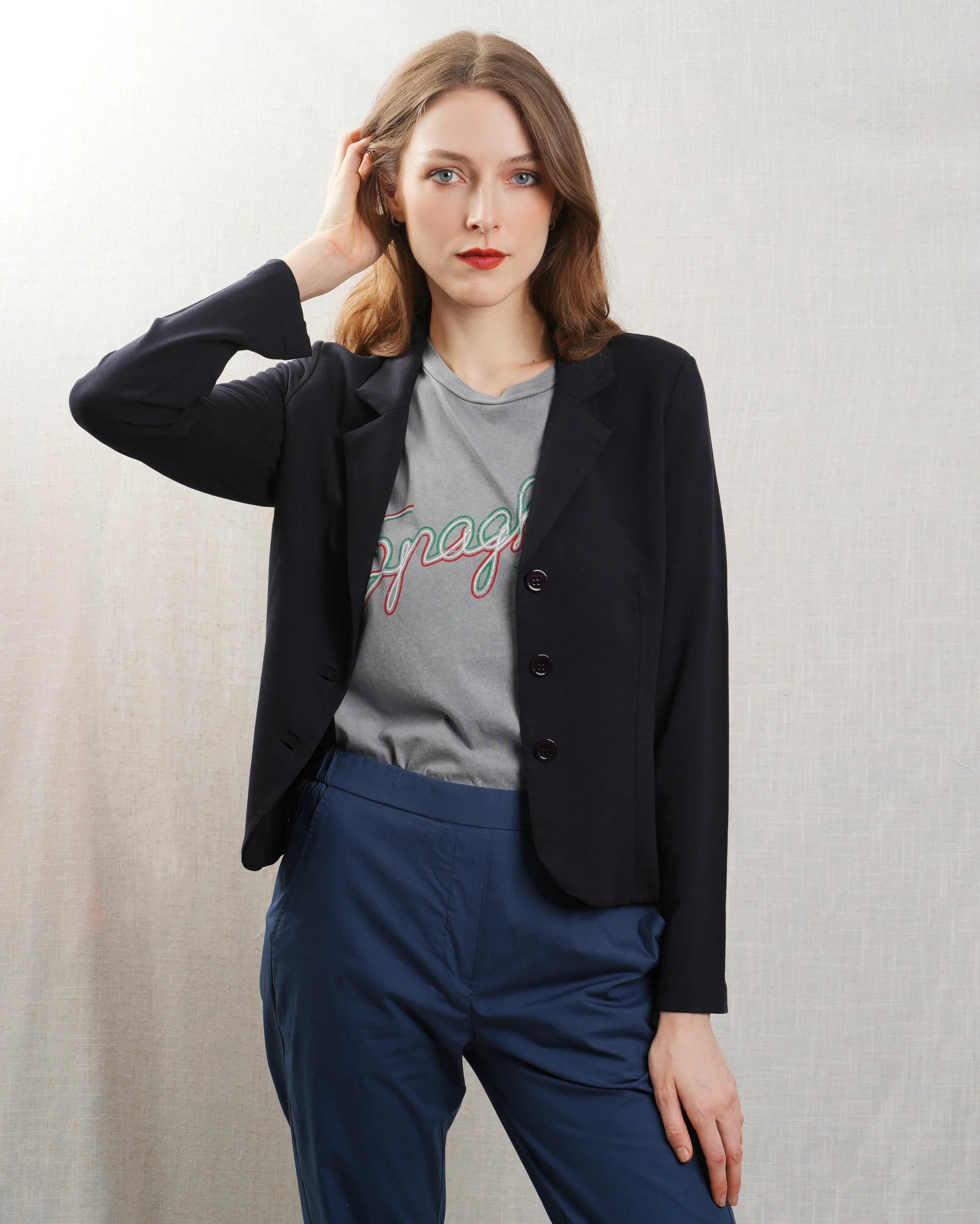 Women's Long Sleeve V-Neck Tee Premium Knit Blend - Marine - Image 3