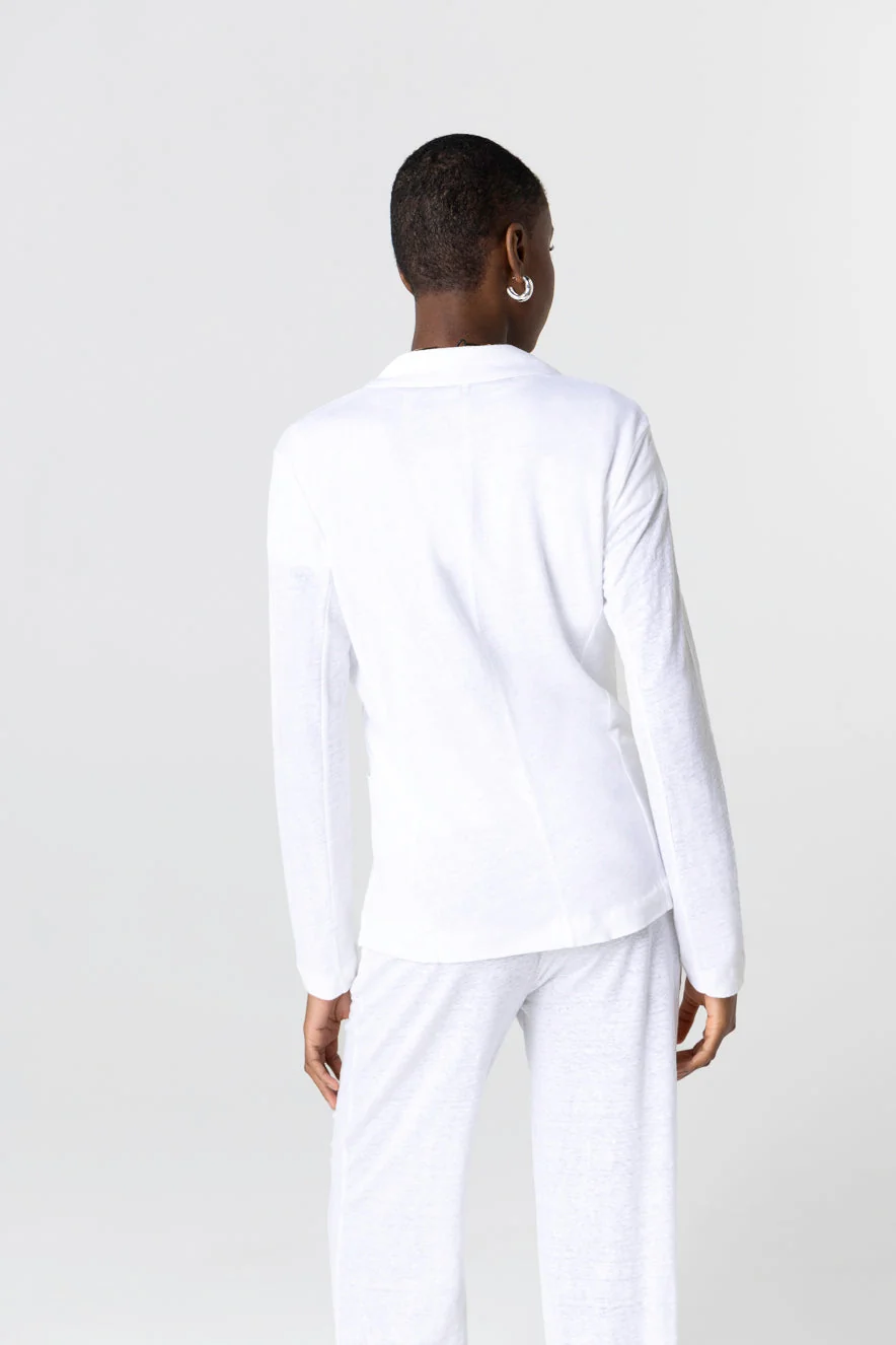 Majestic | One-Button Fitted Blazer in White French Terry - Image 4