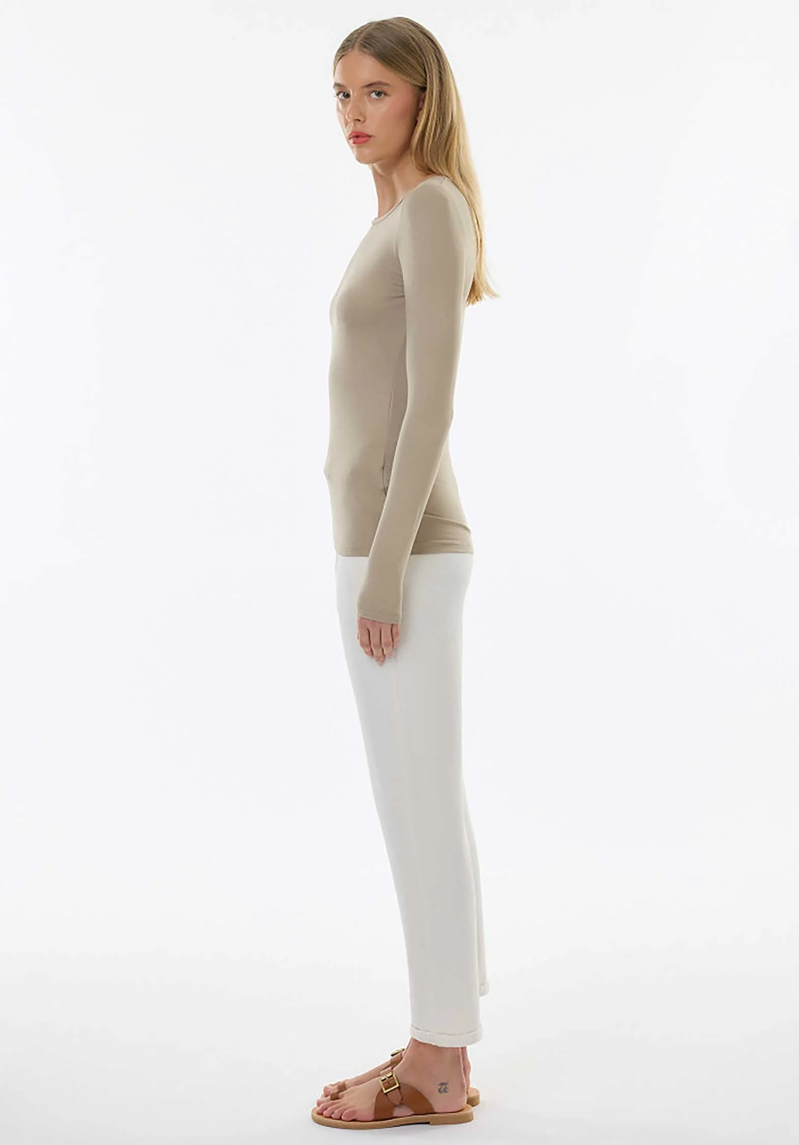 Majestic | Fitted Cotton-Cashmere Long Sleeve Tee - Grege - Image 5