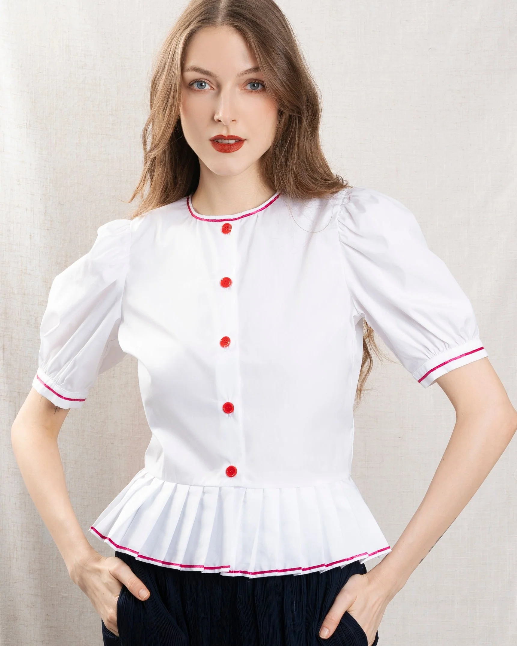 Maria de la Orden | Belem Sculpted Collar Blouse - Cotton White
