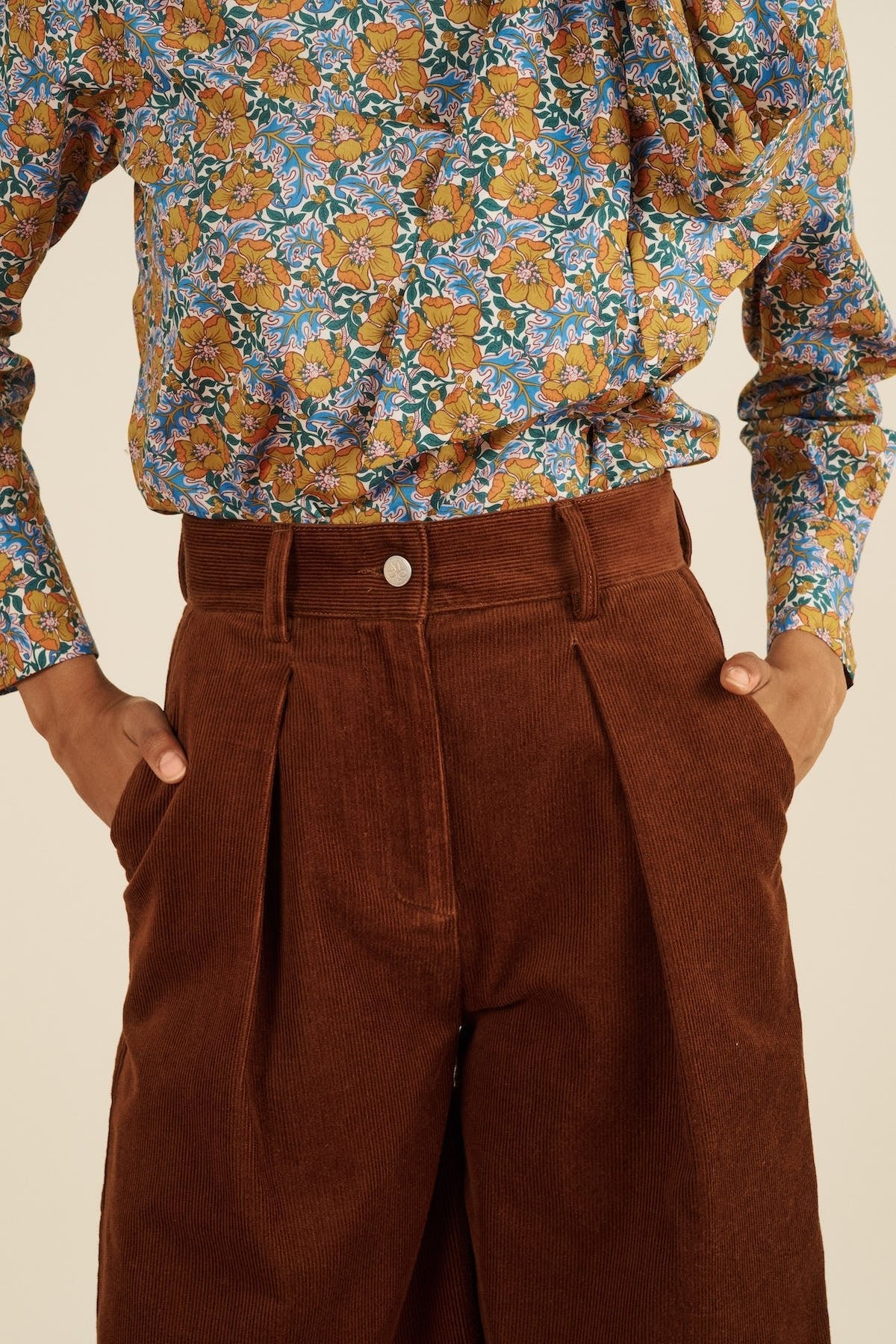 Maria de la Orden | Spencer High-Waist Pleated Corduroy Shorts - Tan Tan-Corduroy - Image 4