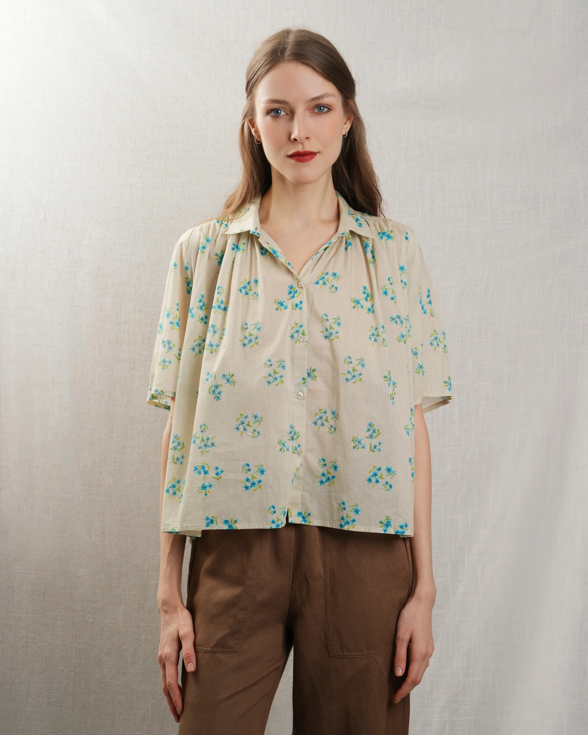 Marlo | Blouse Lison - Cotton Voile Floral Poet Sleeve