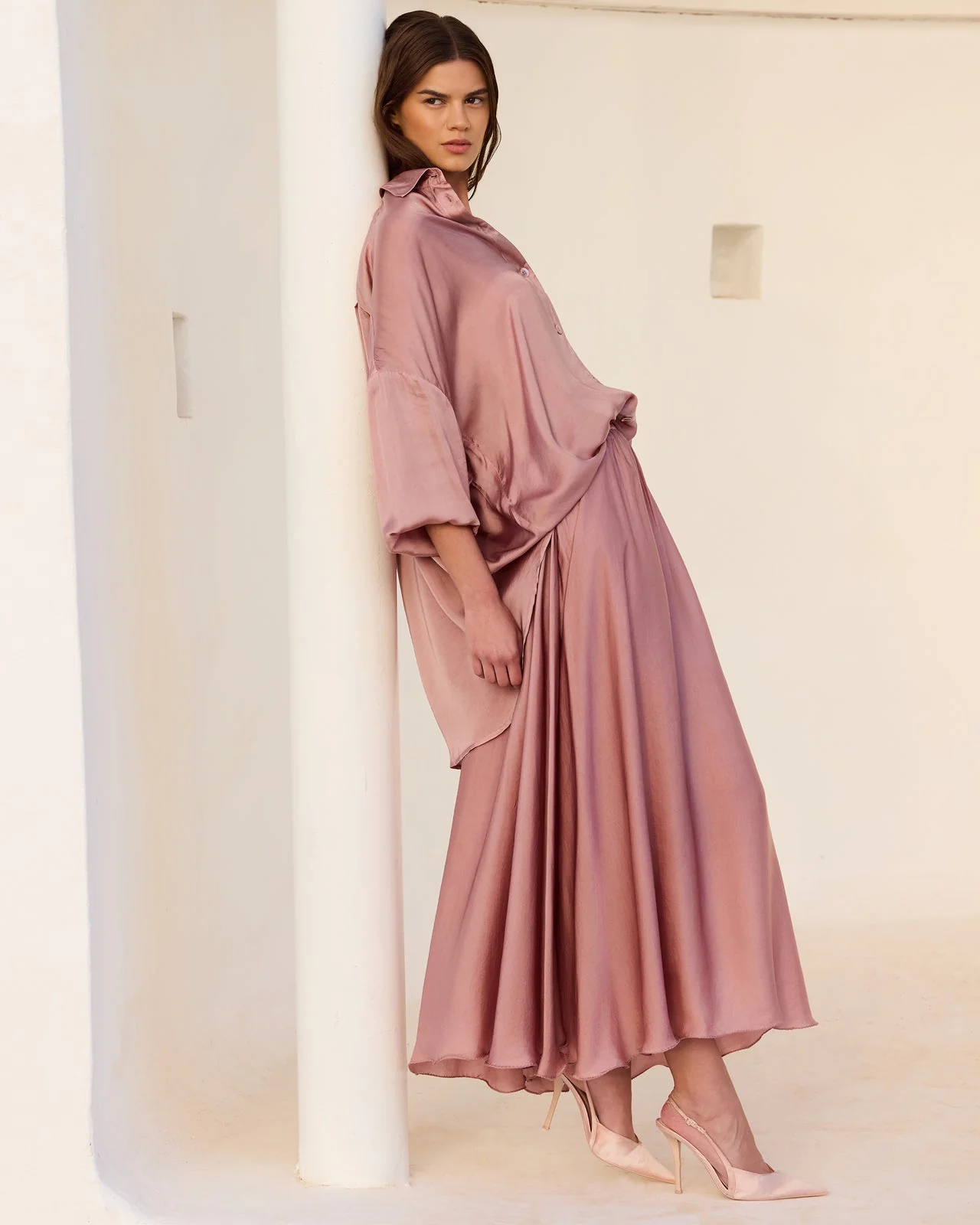 Mes Demoiselles | Passion Long Satin Skirt - Pigment Dye Orchid