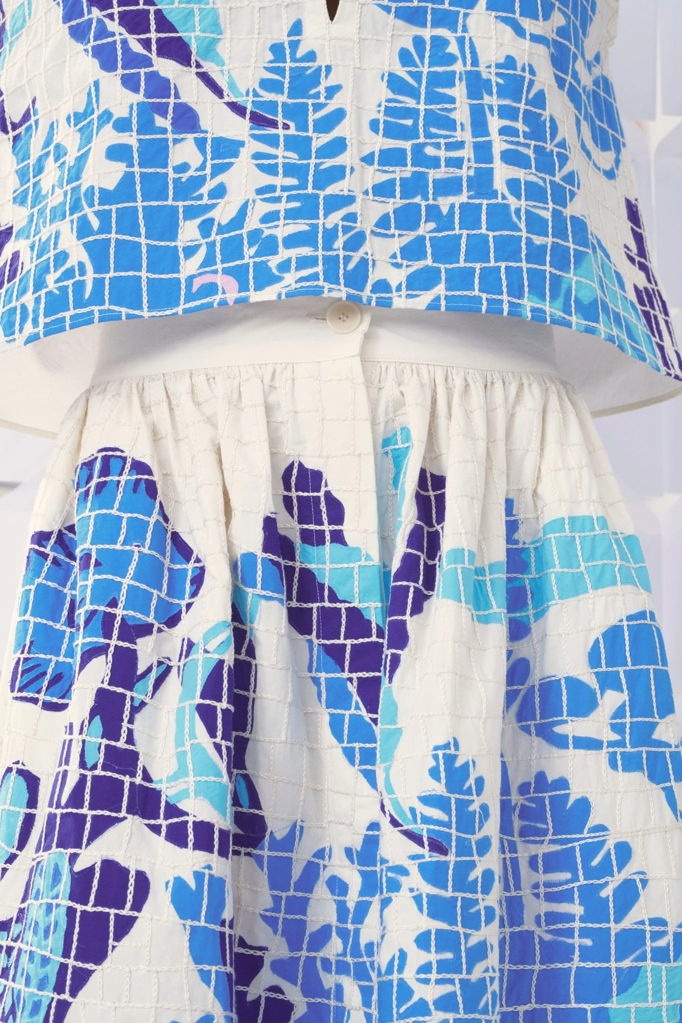 Mii | Mona Appliqué Cotton Poplin Skirt - Hand-Embroidered Mosaic Blue - Image 3