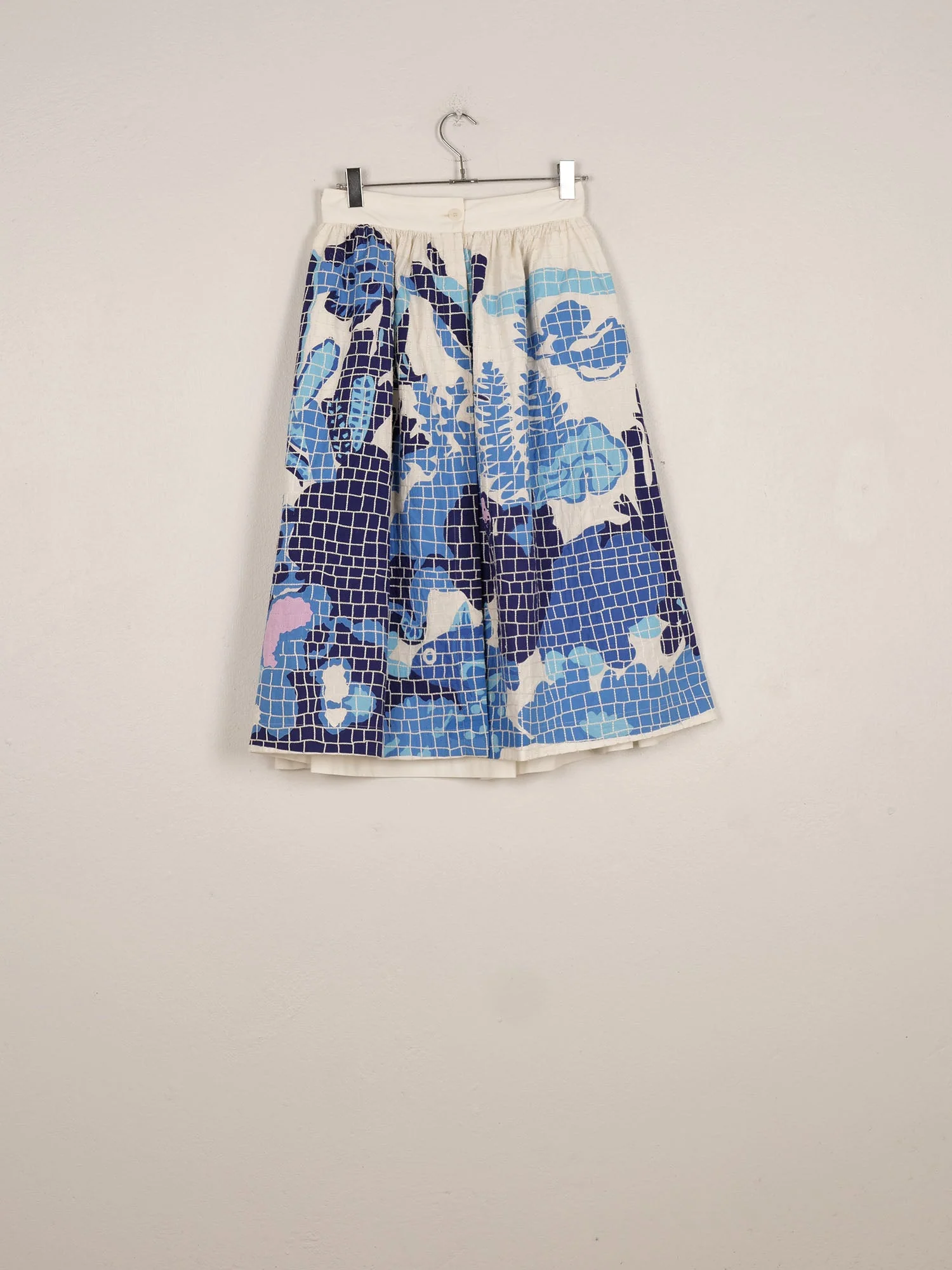 Mii | Mona Appliqué Cotton Poplin Skirt - Hand-Embroidered Mosaic Blue - Image 4