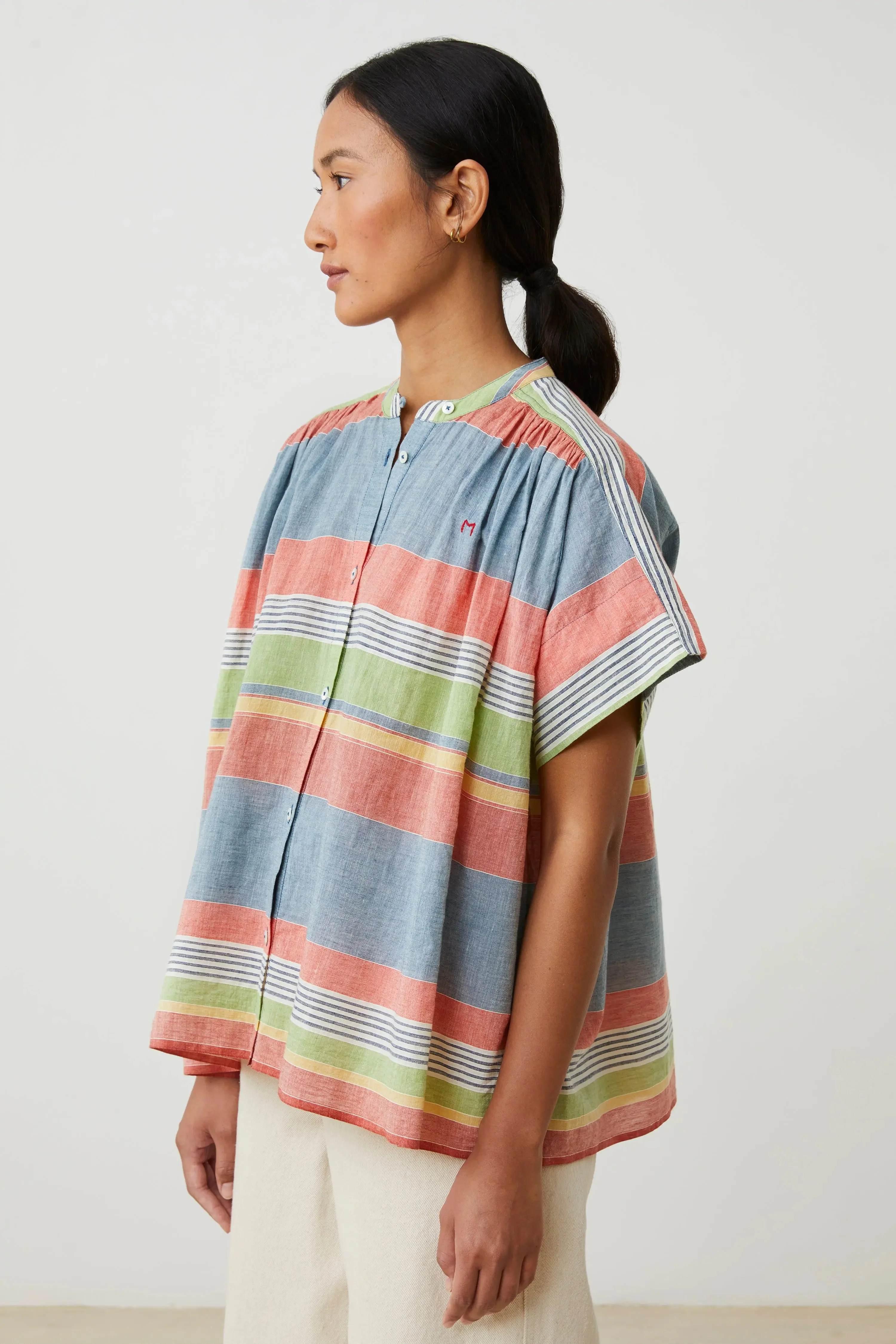 Moismont | Max Blouse - Striped Cotton Voile Sand-Stripes-Multico - Image 3