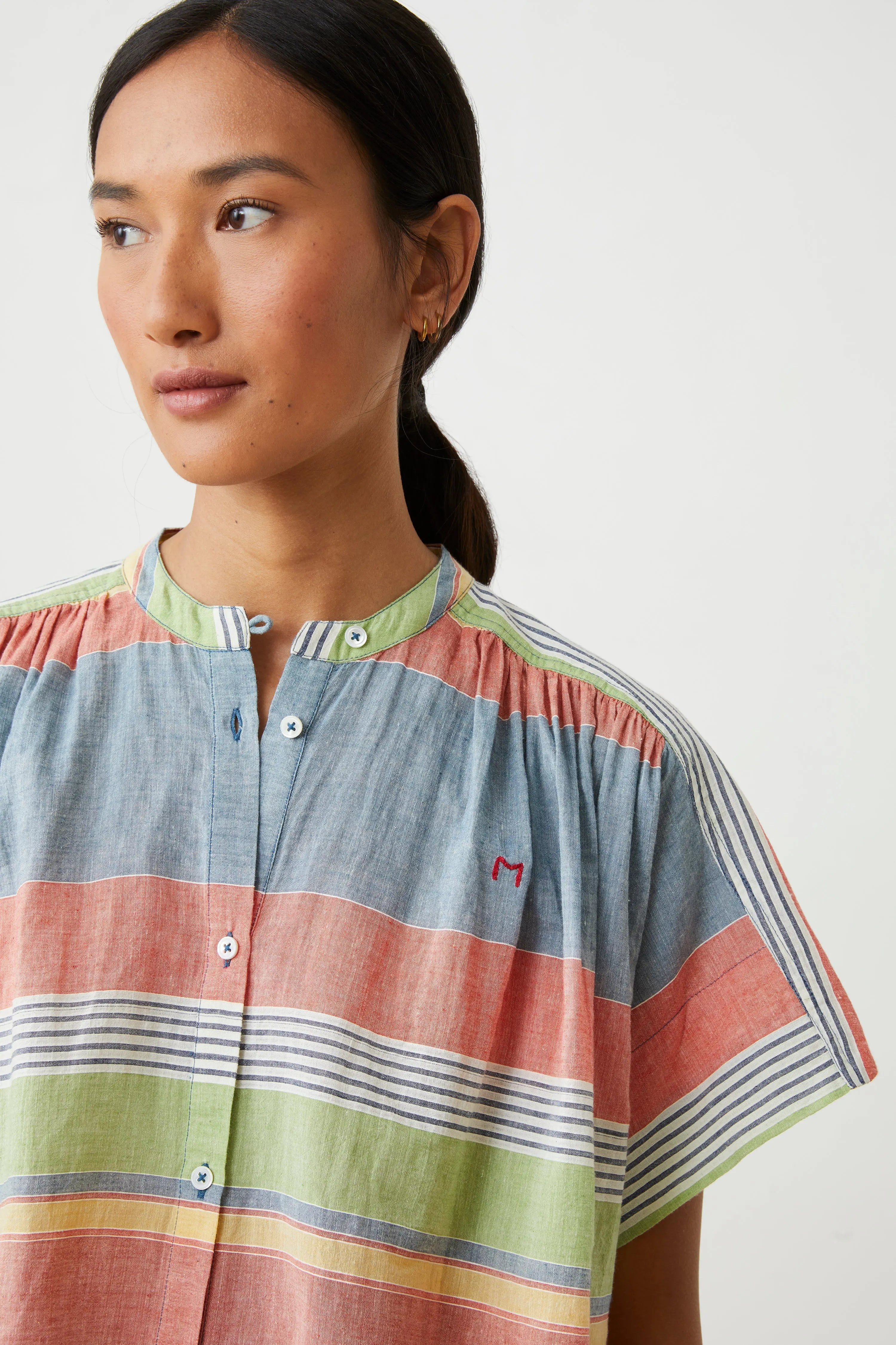 Moismont | Max Blouse - Striped Cotton Voile Sand-Stripes-Multico - Image 4