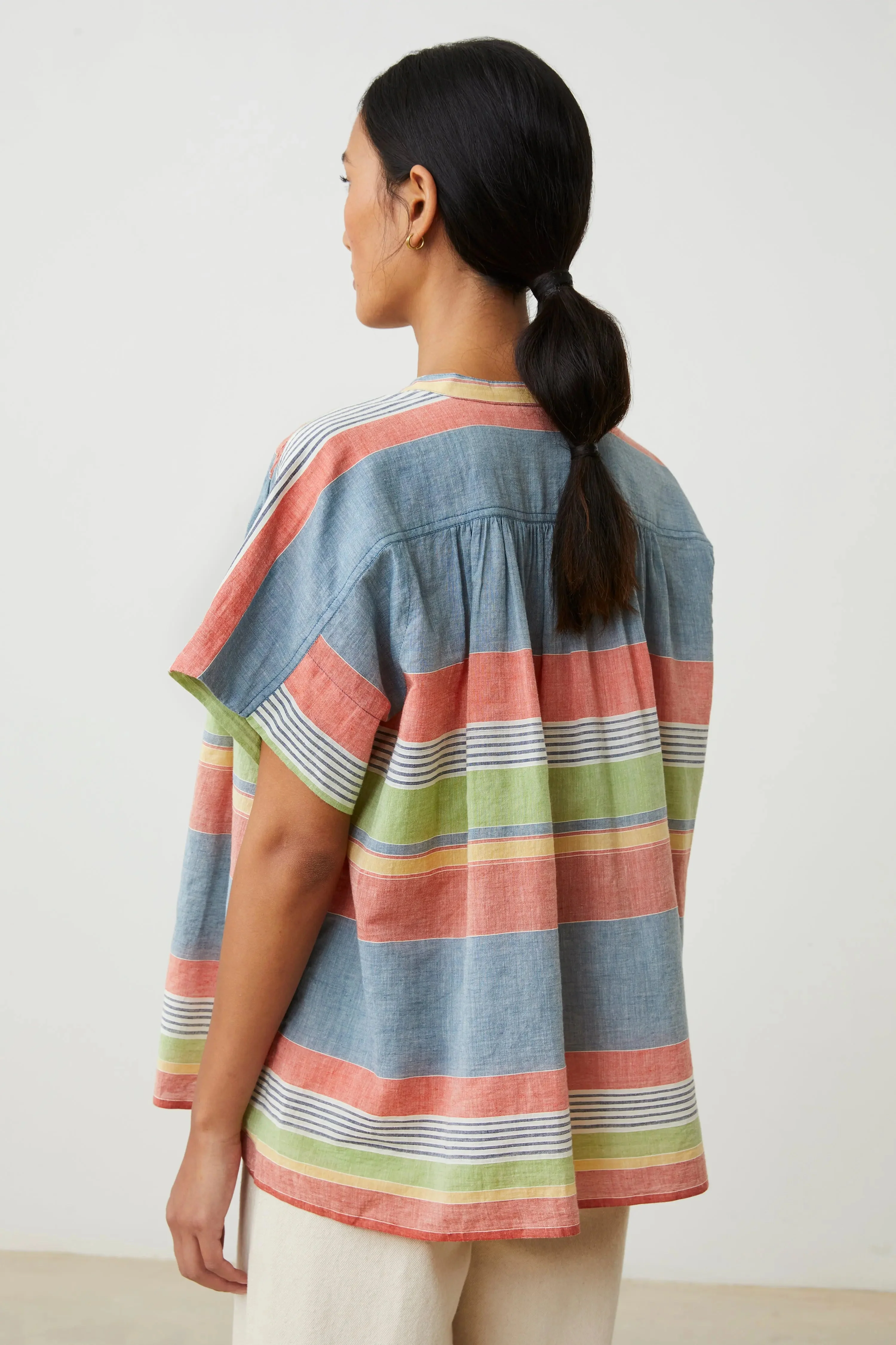 Moismont | Max Blouse - Striped Cotton Voile Sand-Stripes-Multico - Image 6