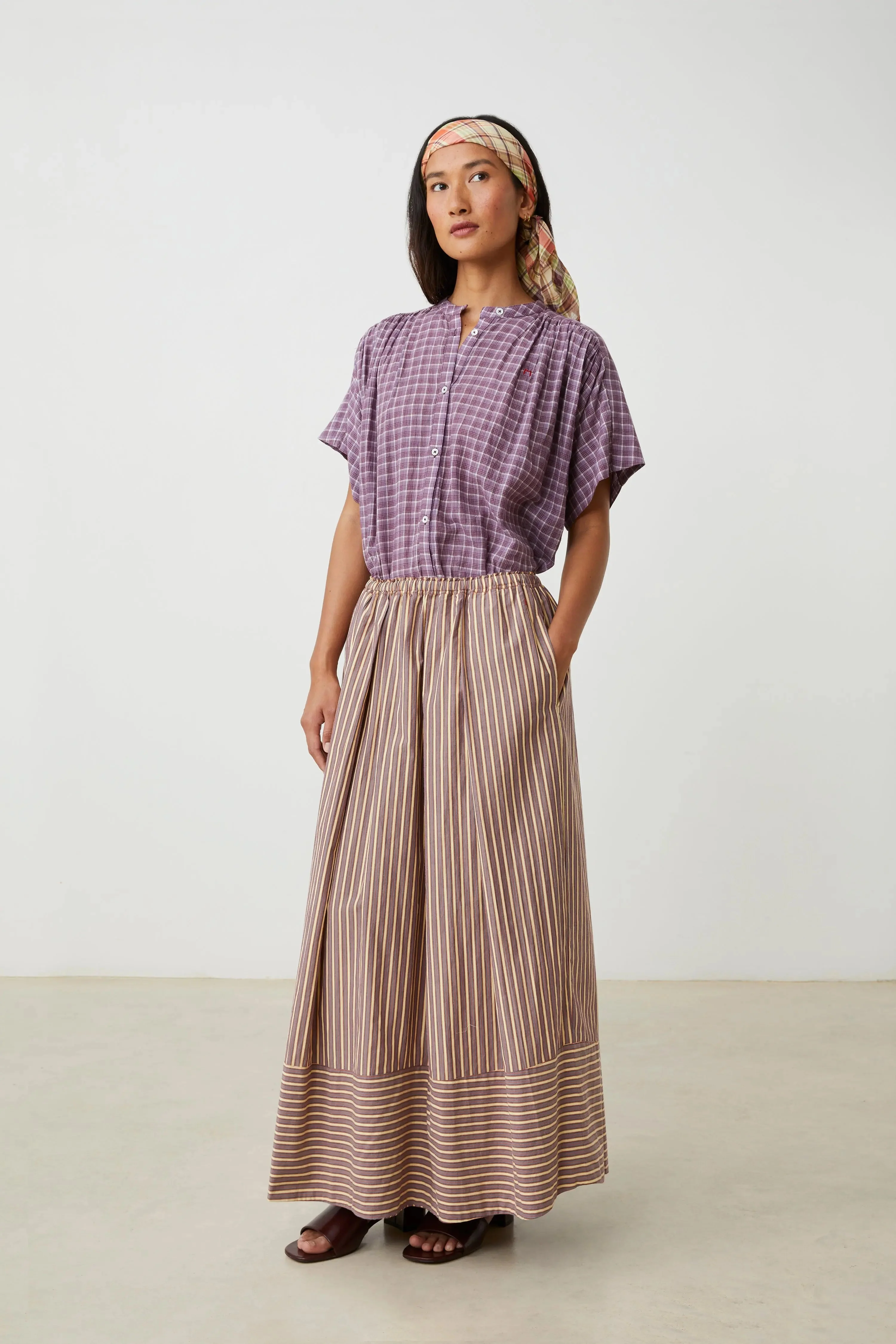 Moismont | Paule 836 Pop-Stripe Skirt in Garnet Cotton Voile Pop-Stripes-Garnet - Image 2