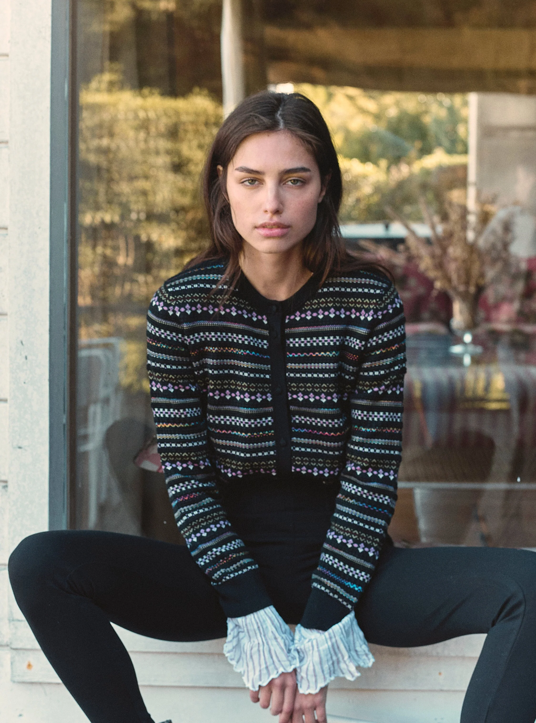 Molli | Micro-Jacquard Cardigan - Deep-Black-Multi - Image 2