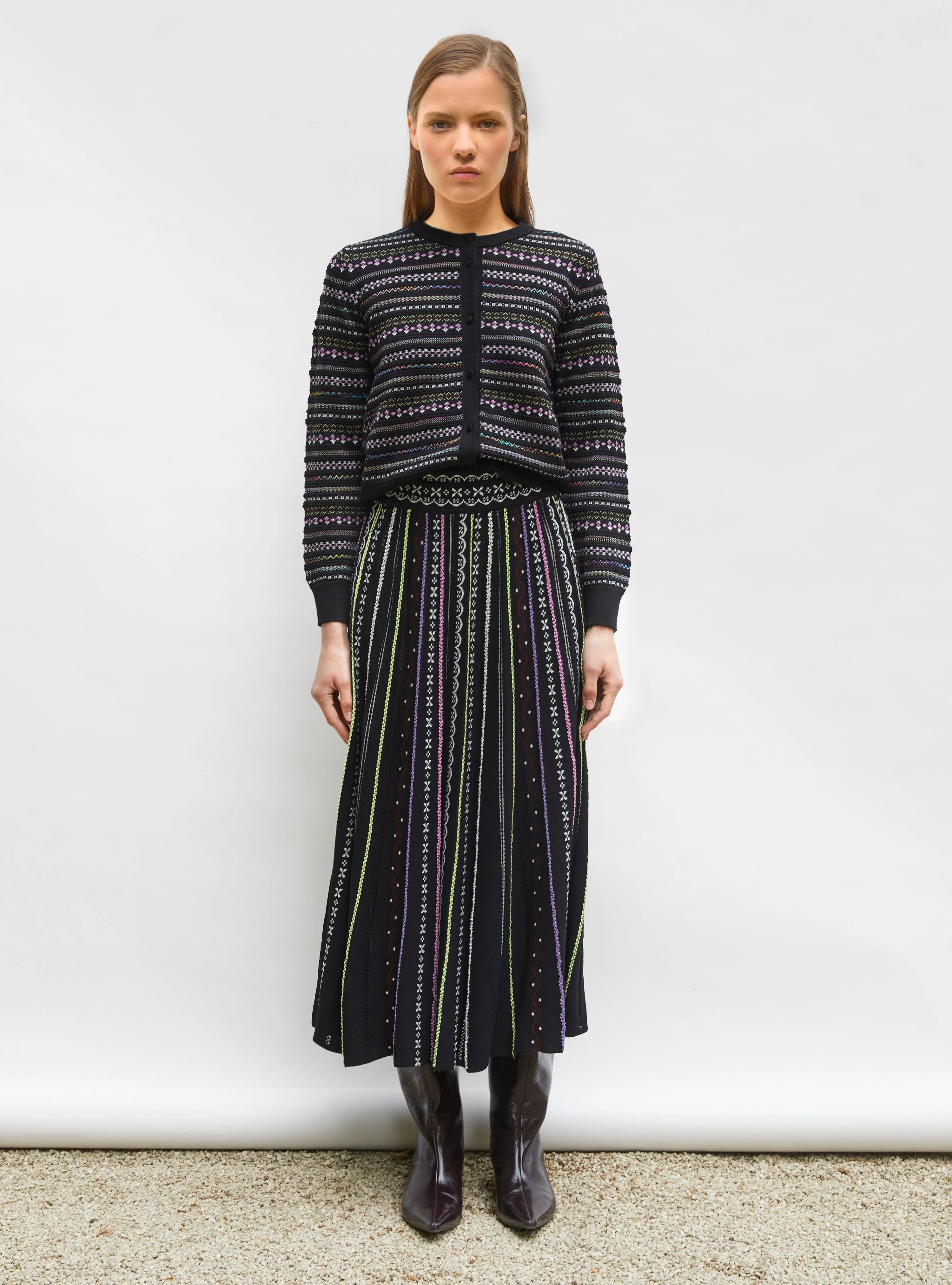 Molli | Micro-Jacquard Cardigan - Deep-Black-Multi - Image 3