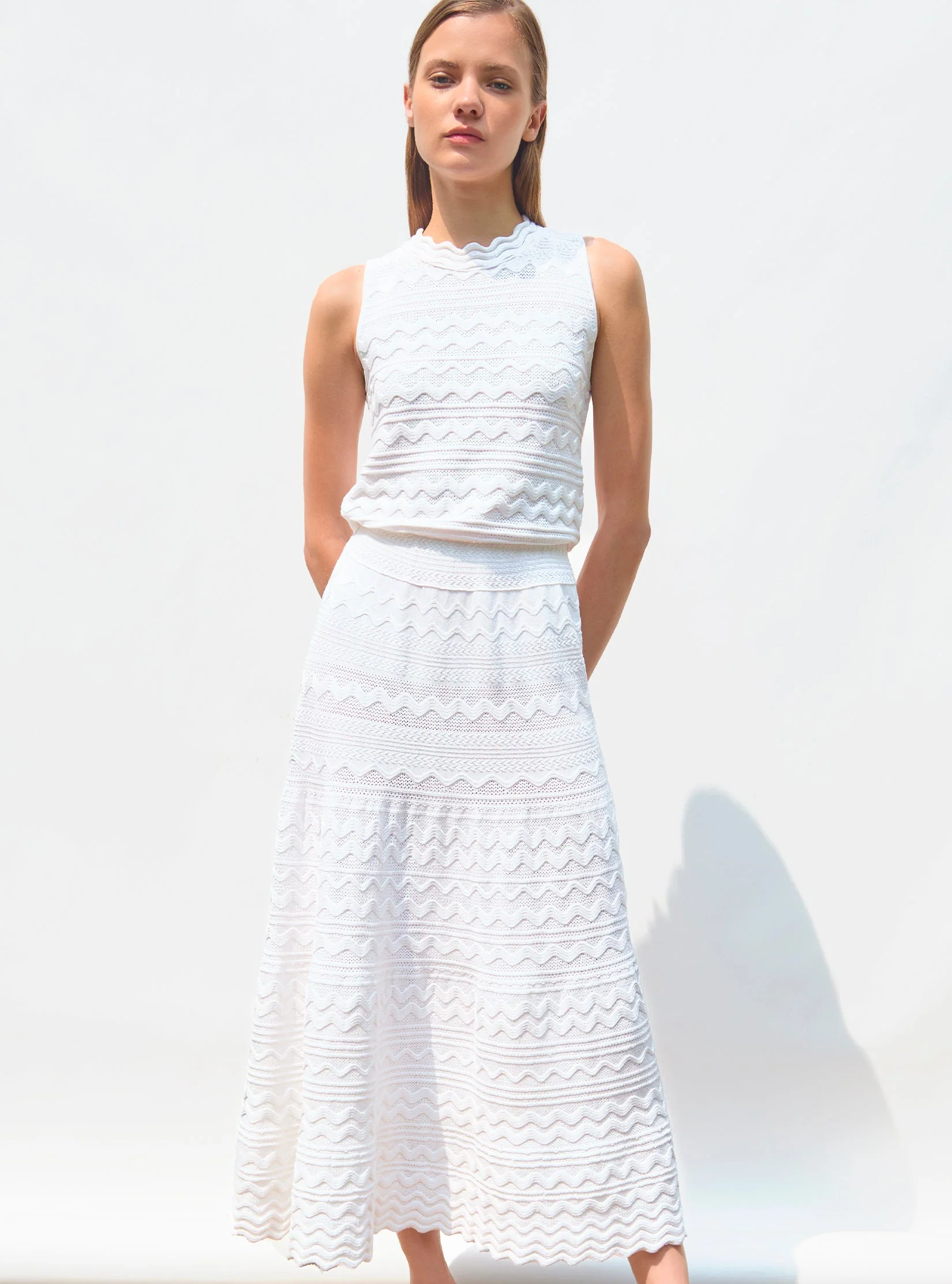 Molli Women’s Cecilia Pointelle Knit Midi Dress 91% Cotton - White Milk - Image 3
