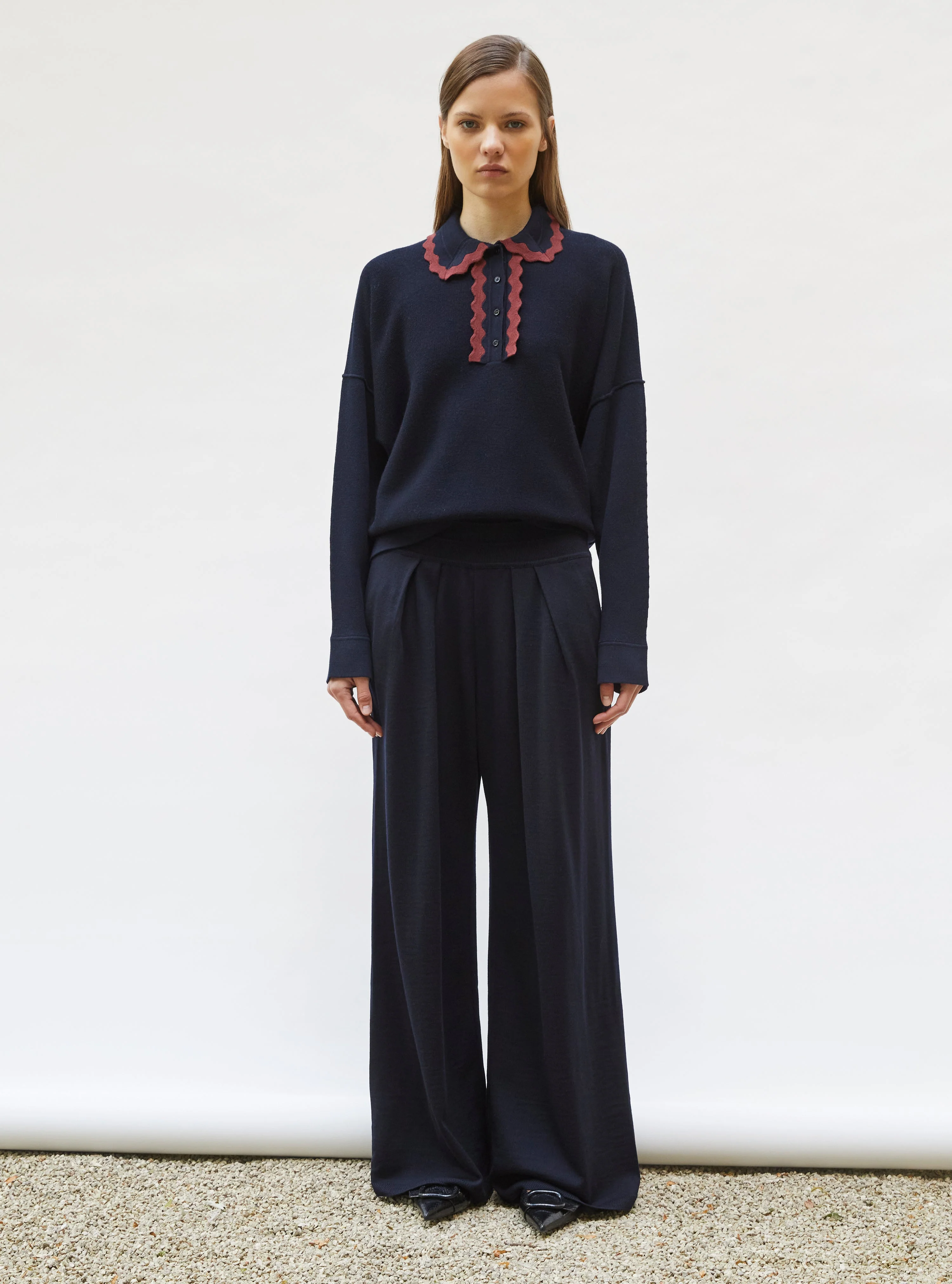 Molli Women's Lauren Fluid Knit Pants 100% Extra-Fine Virgin Wool - Blue Midnight