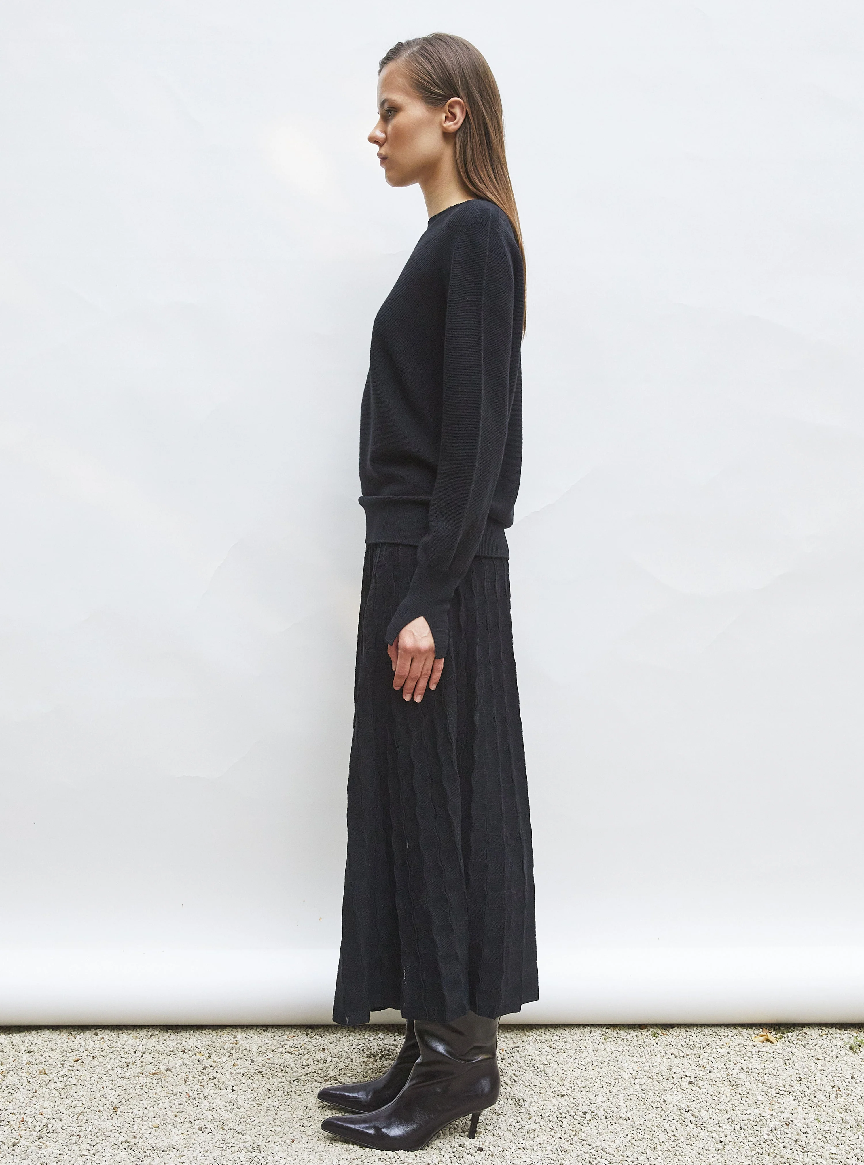 Molli | Delicate Jacquard Flared Skirt - Deep-Black - Image 3