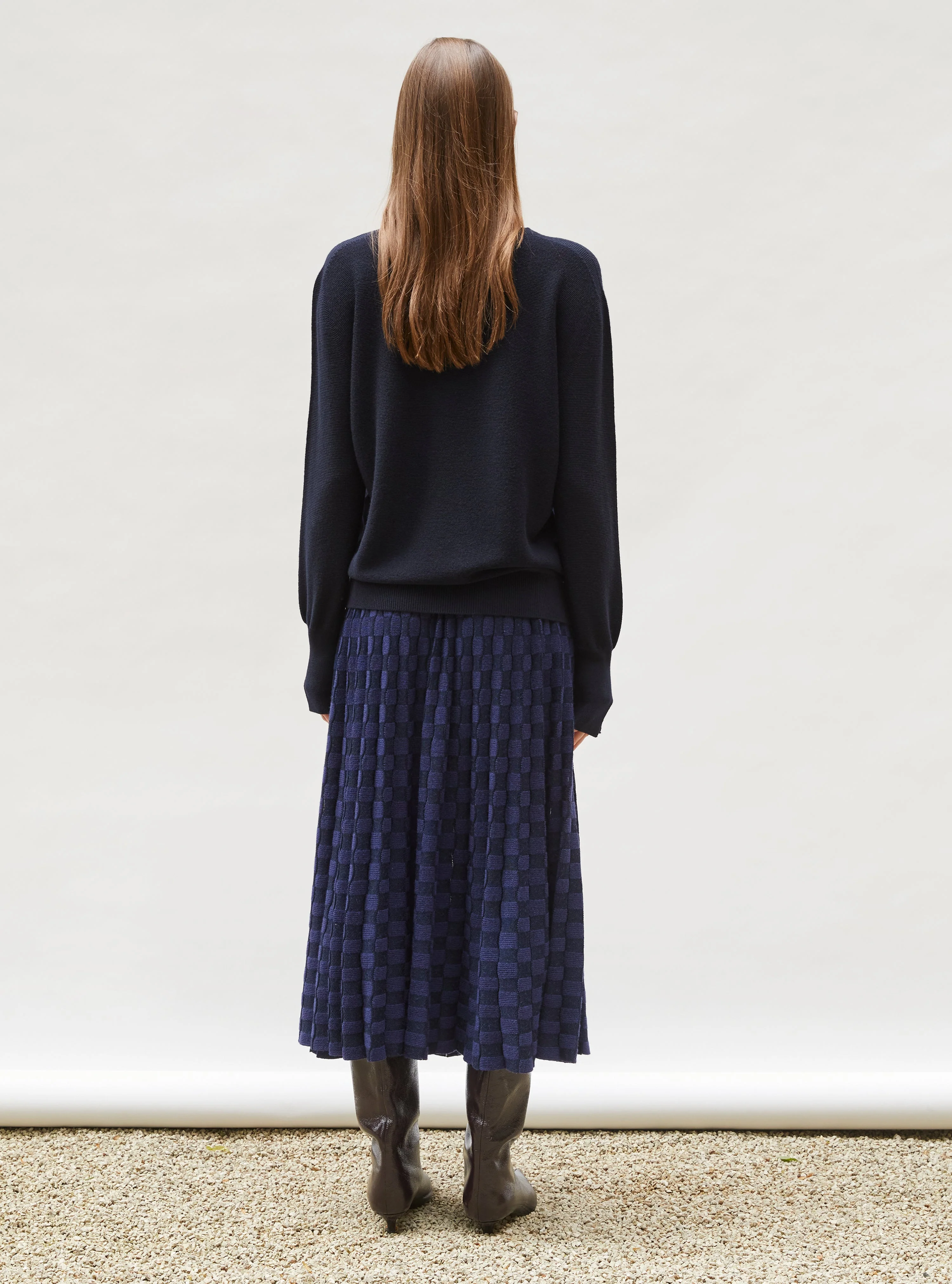 Molli | Delicate Jacquard Flared Skirt - Midnight-Indigo - Image 4