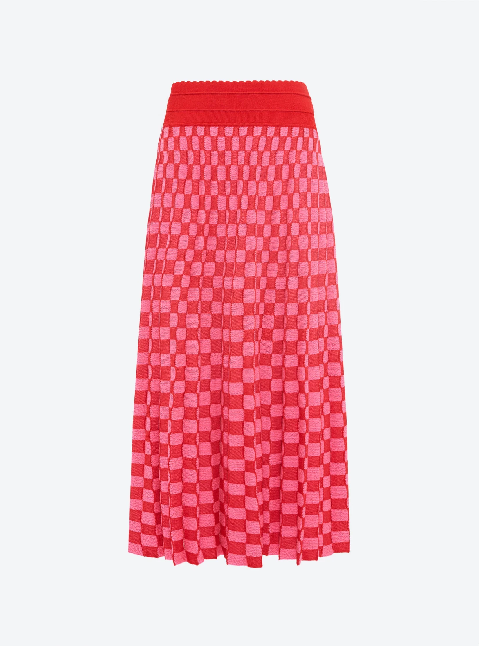 Molli | Delicate Jacquard Flared Midi Skirt - Neon-Pink-Bright-Red - Image 5