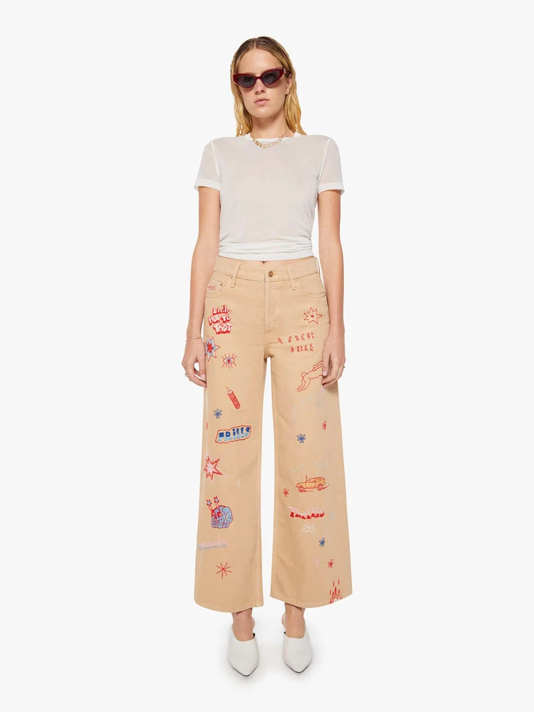 Mother | Wide-Leg Jeans with Embroidery Khaki